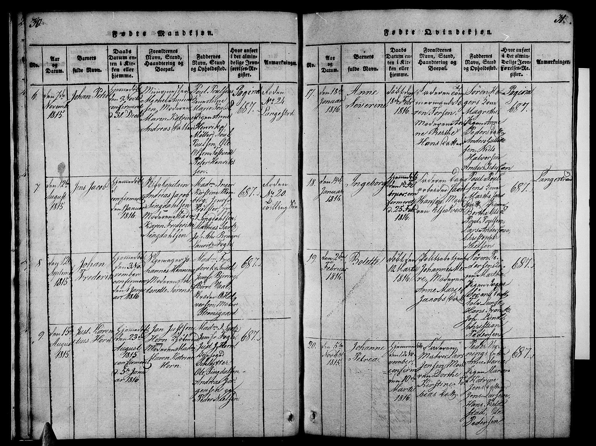 Larvik kirkebøker, AV/SAKO-A-352/F/Fa/L0001: Parish register (official) no. I 1, 1814-1825, p. 30-31