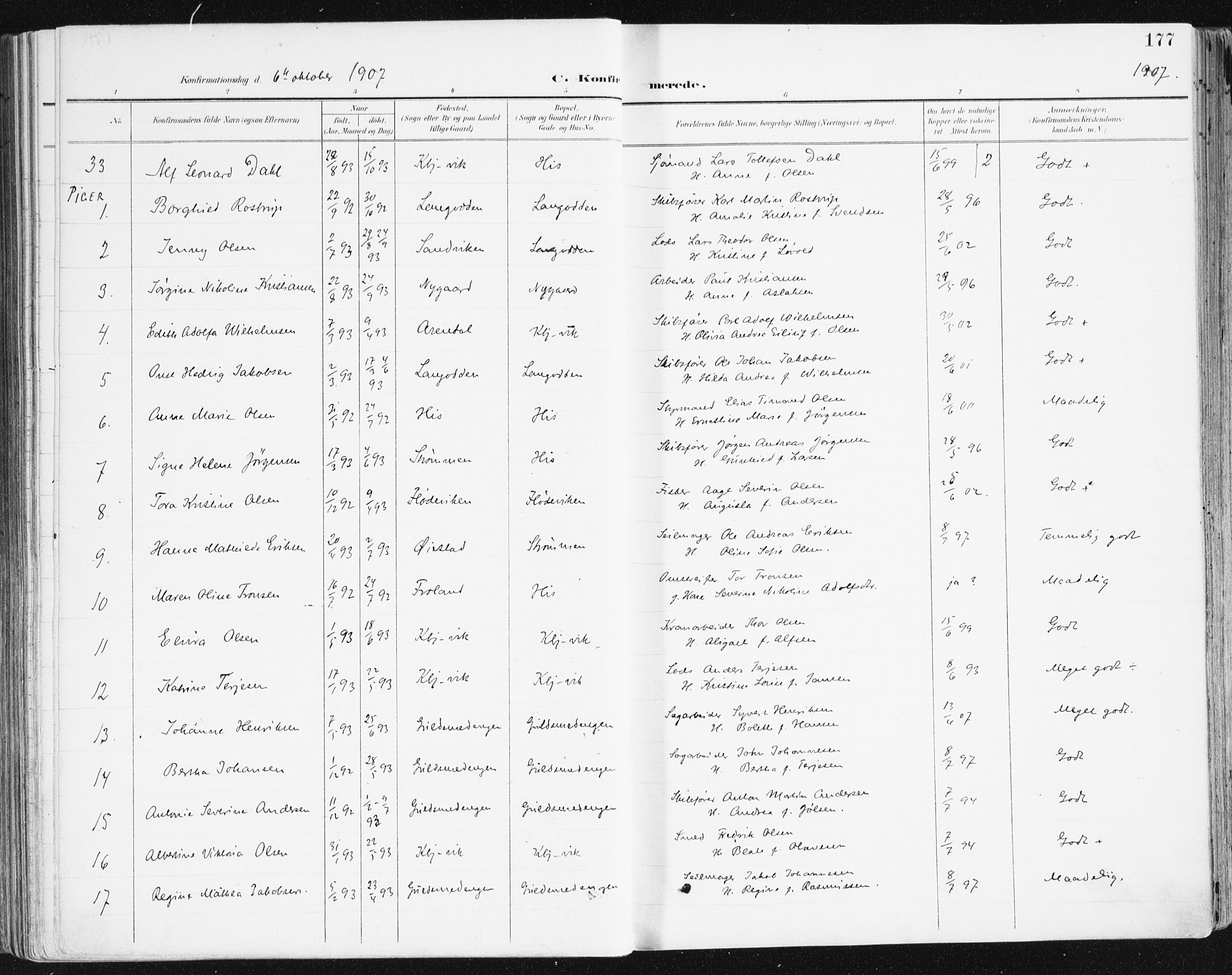 Hisøy sokneprestkontor, SAK/1111-0020/F/Fa/L0004: Parish register (official) no. A 4, 1895-1917, p. 177