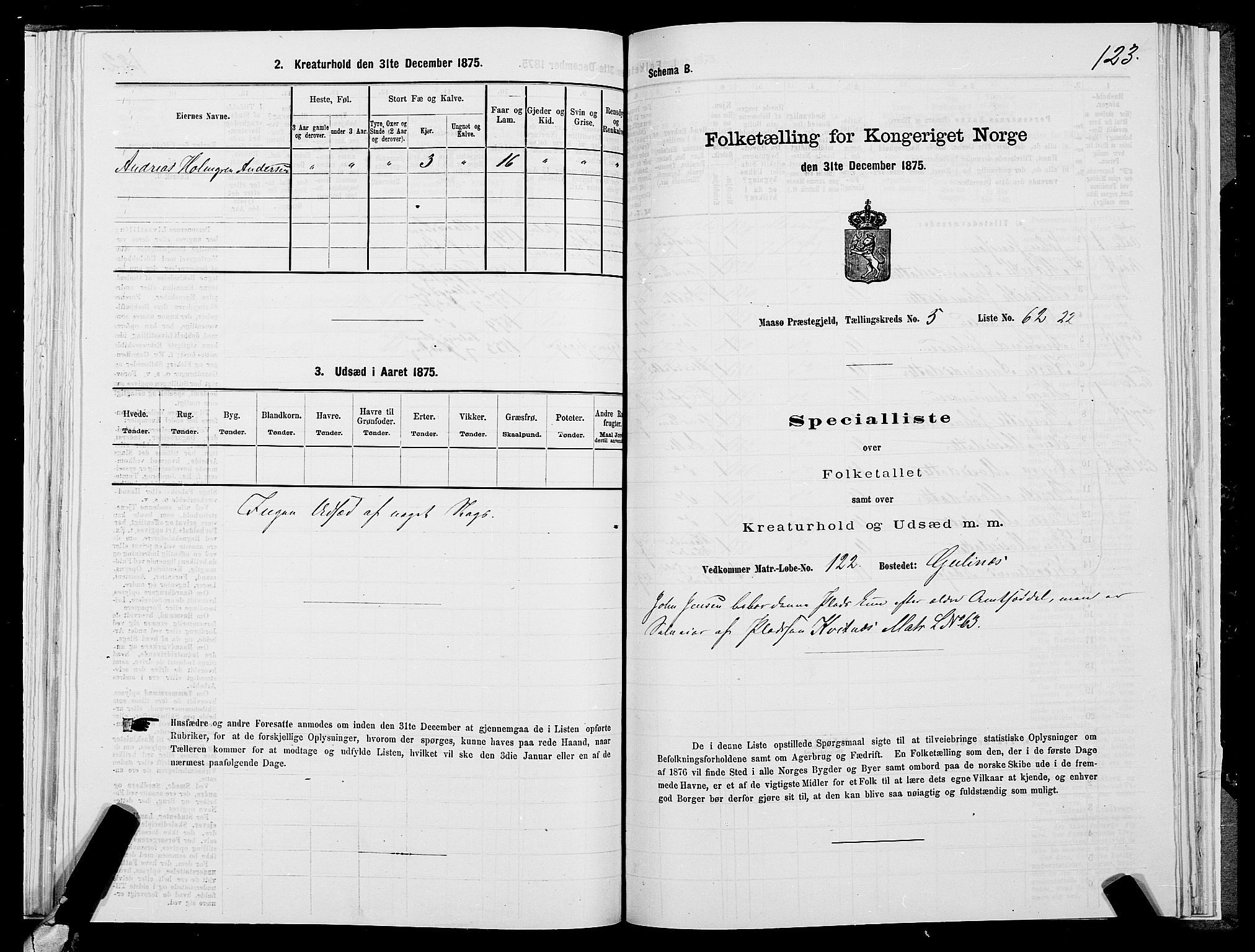 SATØ, 1875 census for 2018P Måsøy, 1875, p. 1123