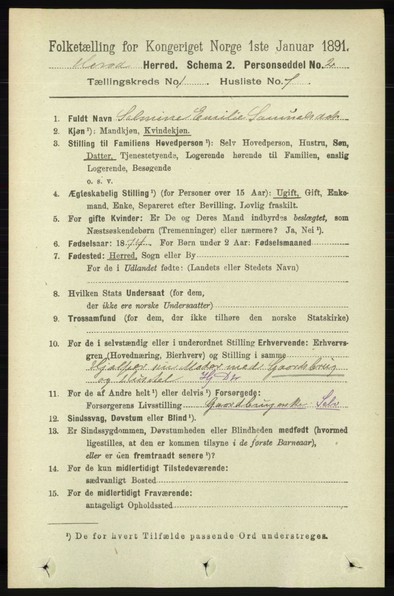 RA, 1891 census for 1039 Herad, 1891, p. 113
