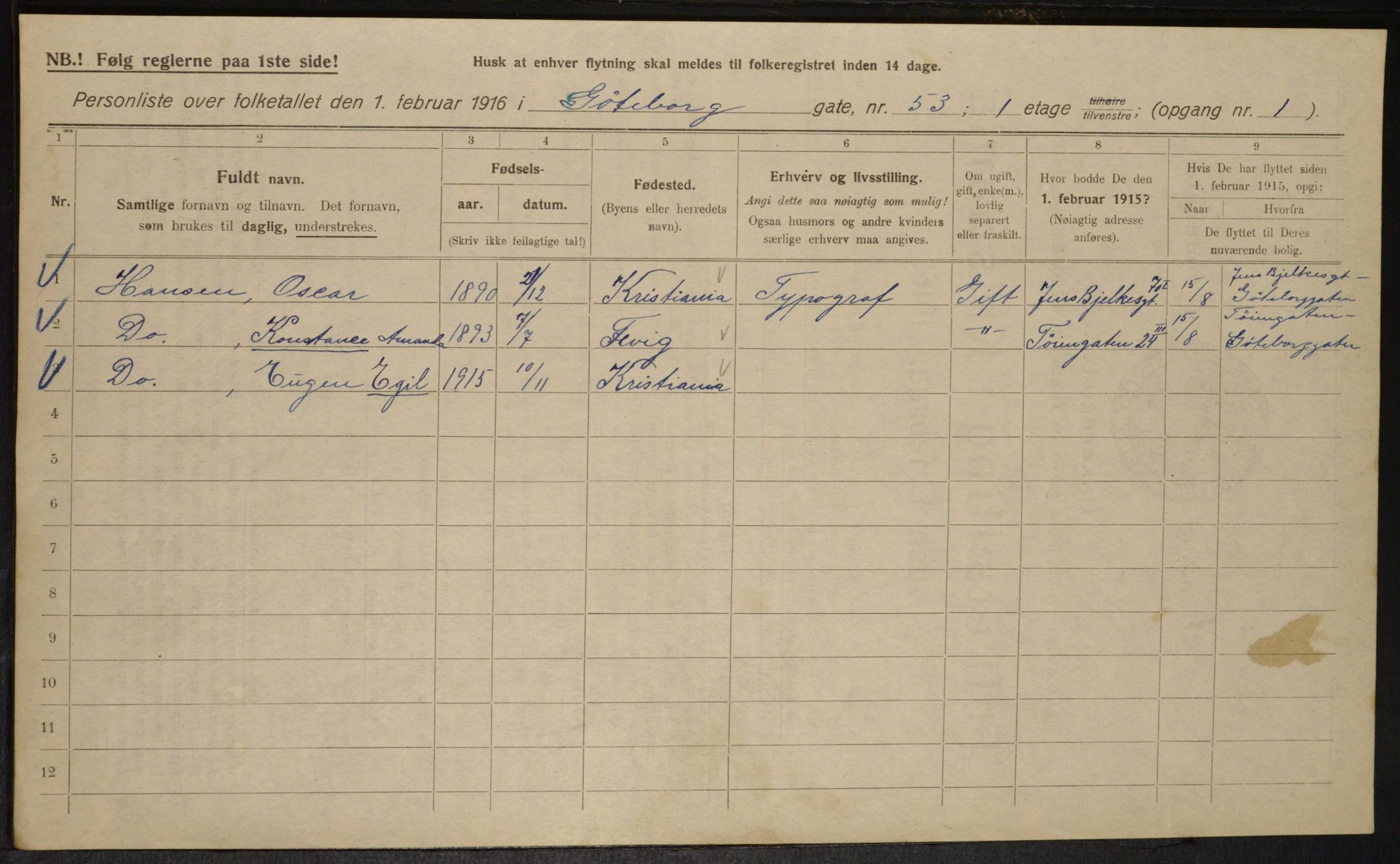 OBA, Municipal Census 1916 for Kristiania, 1916, p. 33849