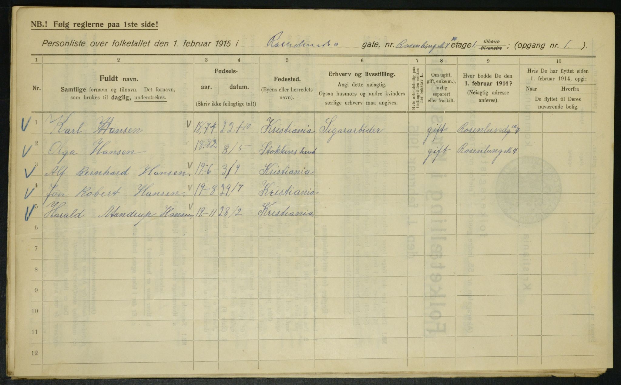 OBA, Municipal Census 1915 for Kristiania, 1915, p. 83708