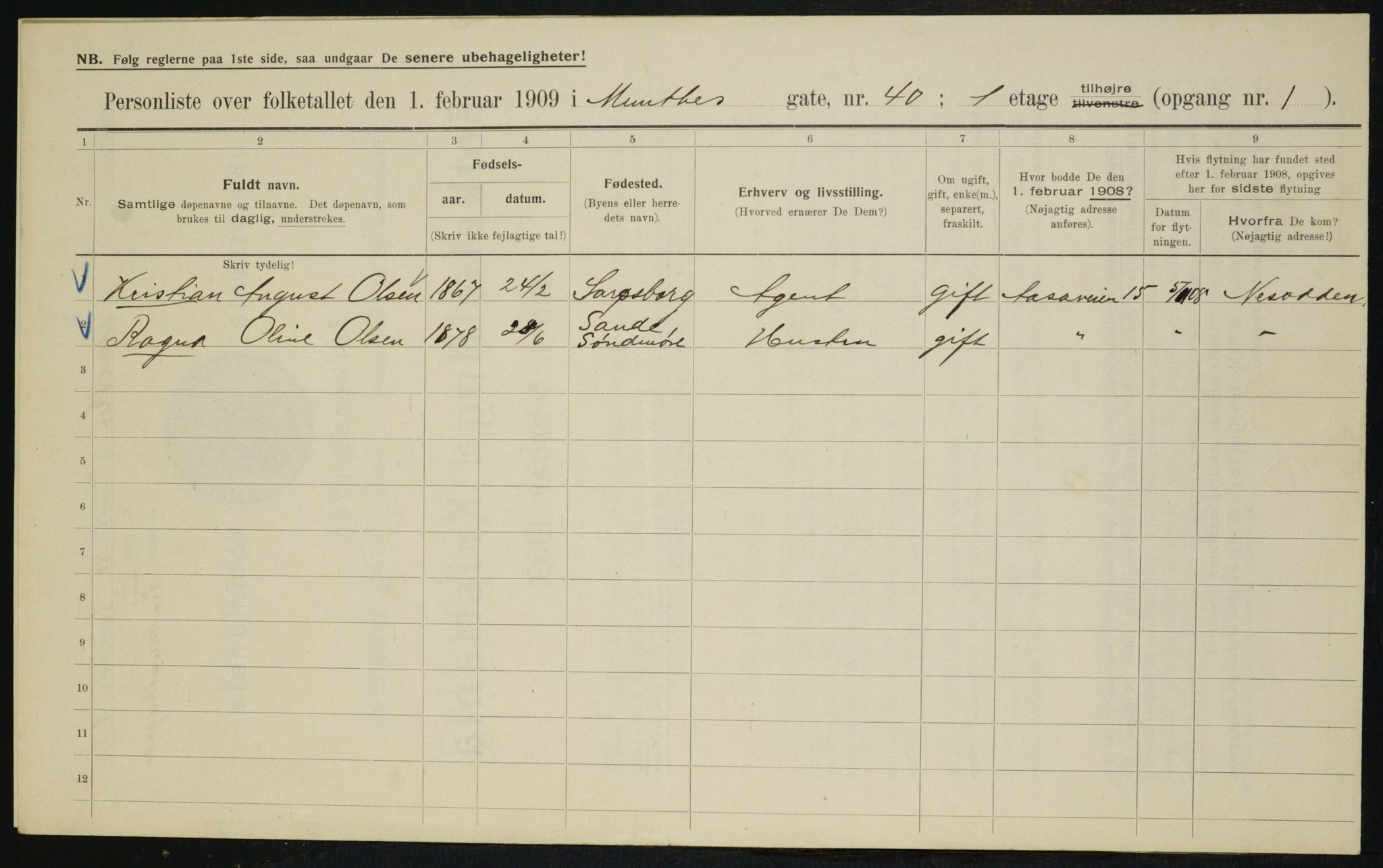 OBA, Municipal Census 1909 for Kristiania, 1909, p. 61682