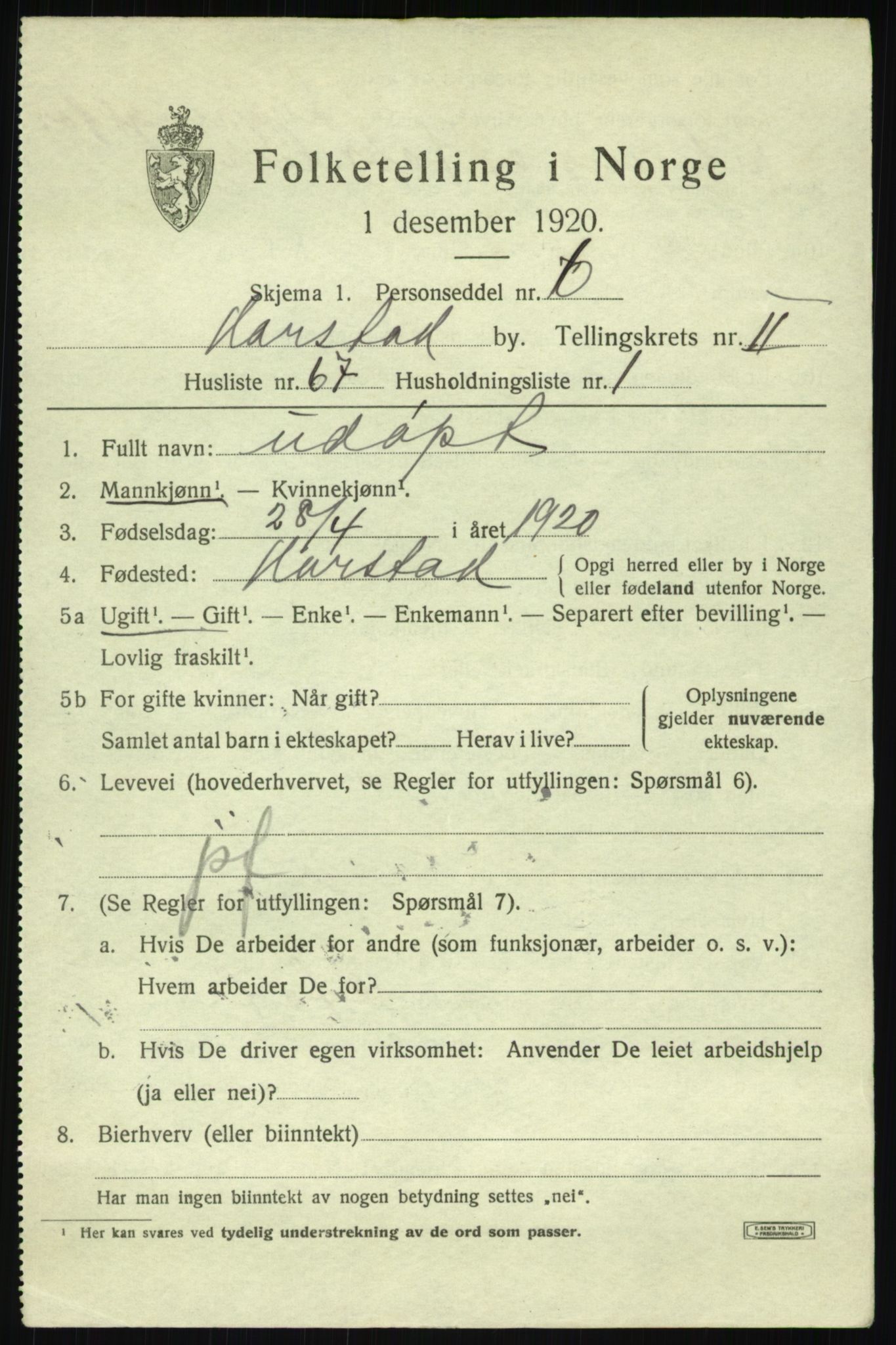 SATØ, 1920 census for Harstad, 1920, p. 4184