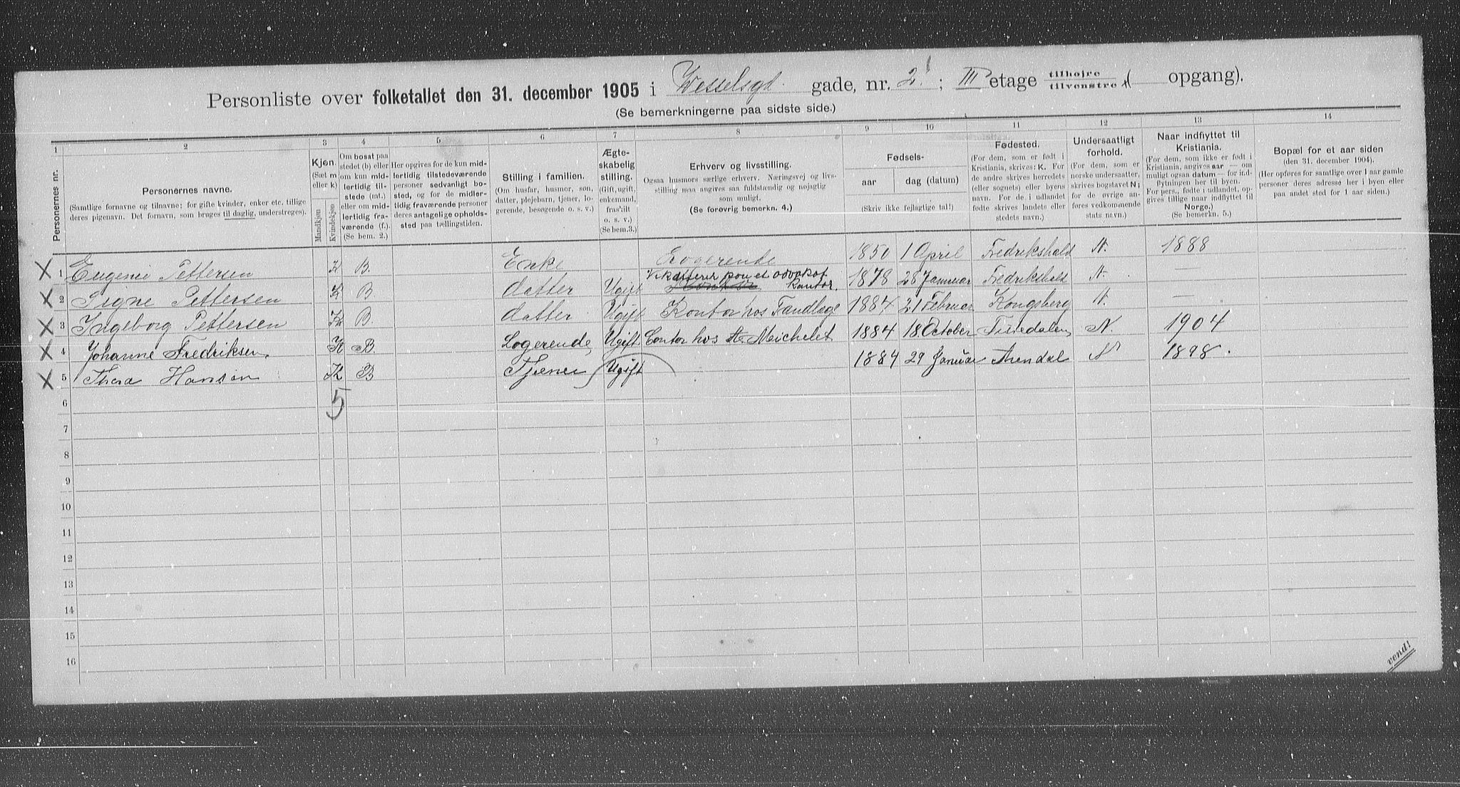 OBA, Municipal Census 1905 for Kristiania, 1905, p. 67250