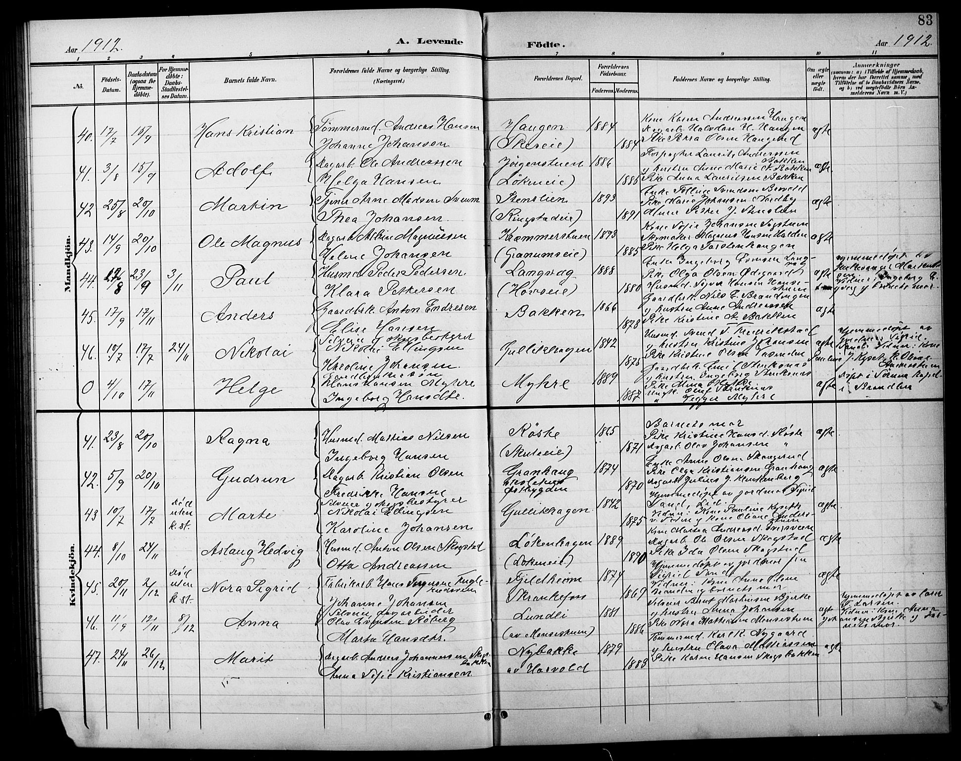 Søndre Land prestekontor, AV/SAH-PREST-122/L/L0004: Parish register (copy) no. 4, 1901-1915, p. 83