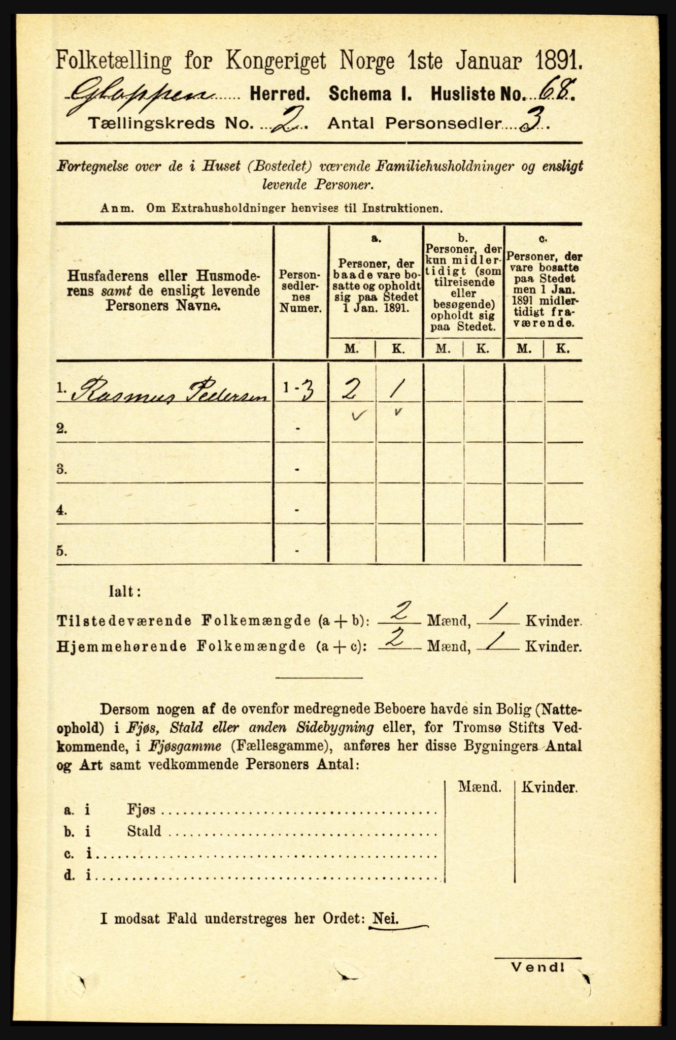 RA, 1891 census for 1445 Gloppen, 1891, p. 619