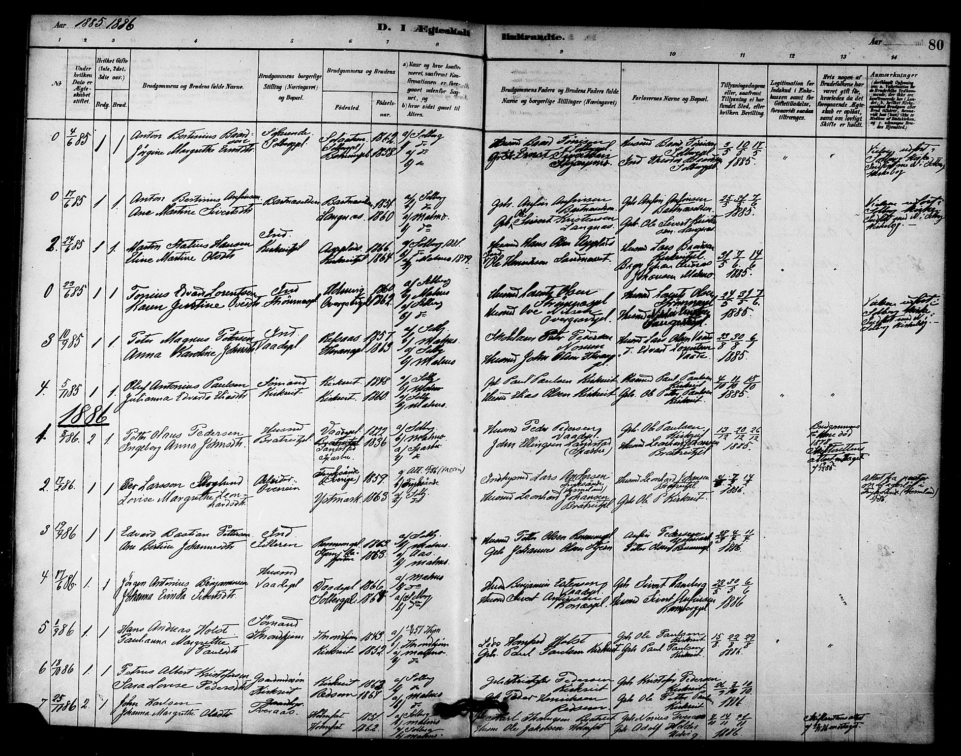 Ministerialprotokoller, klokkerbøker og fødselsregistre - Nord-Trøndelag, SAT/A-1458/745/L0429: Parish register (official) no. 745A01, 1878-1894, p. 80