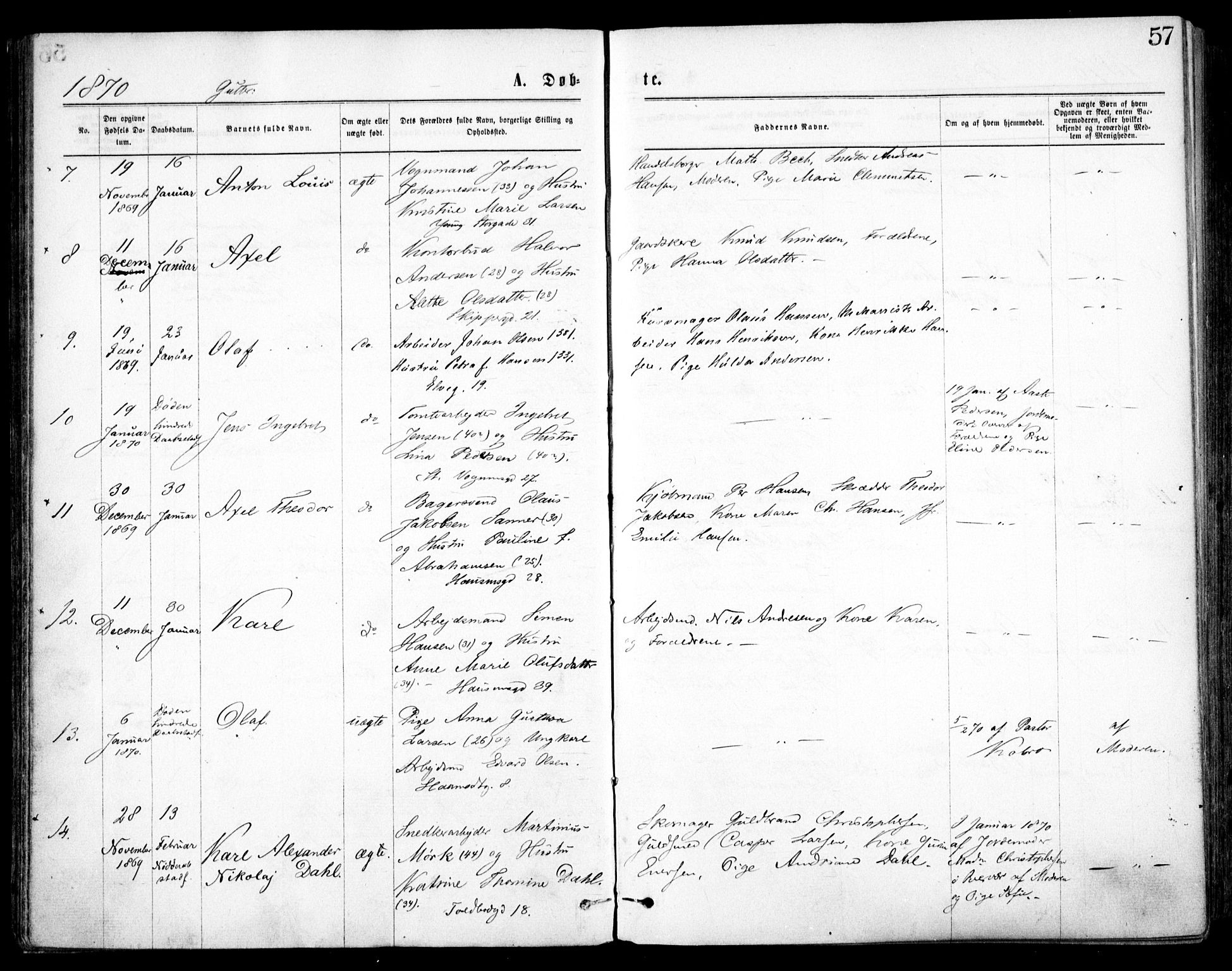 Oslo domkirke Kirkebøker, AV/SAO-A-10752/F/Fa/L0017: Parish register (official) no. 17, 1869-1878, p. 57