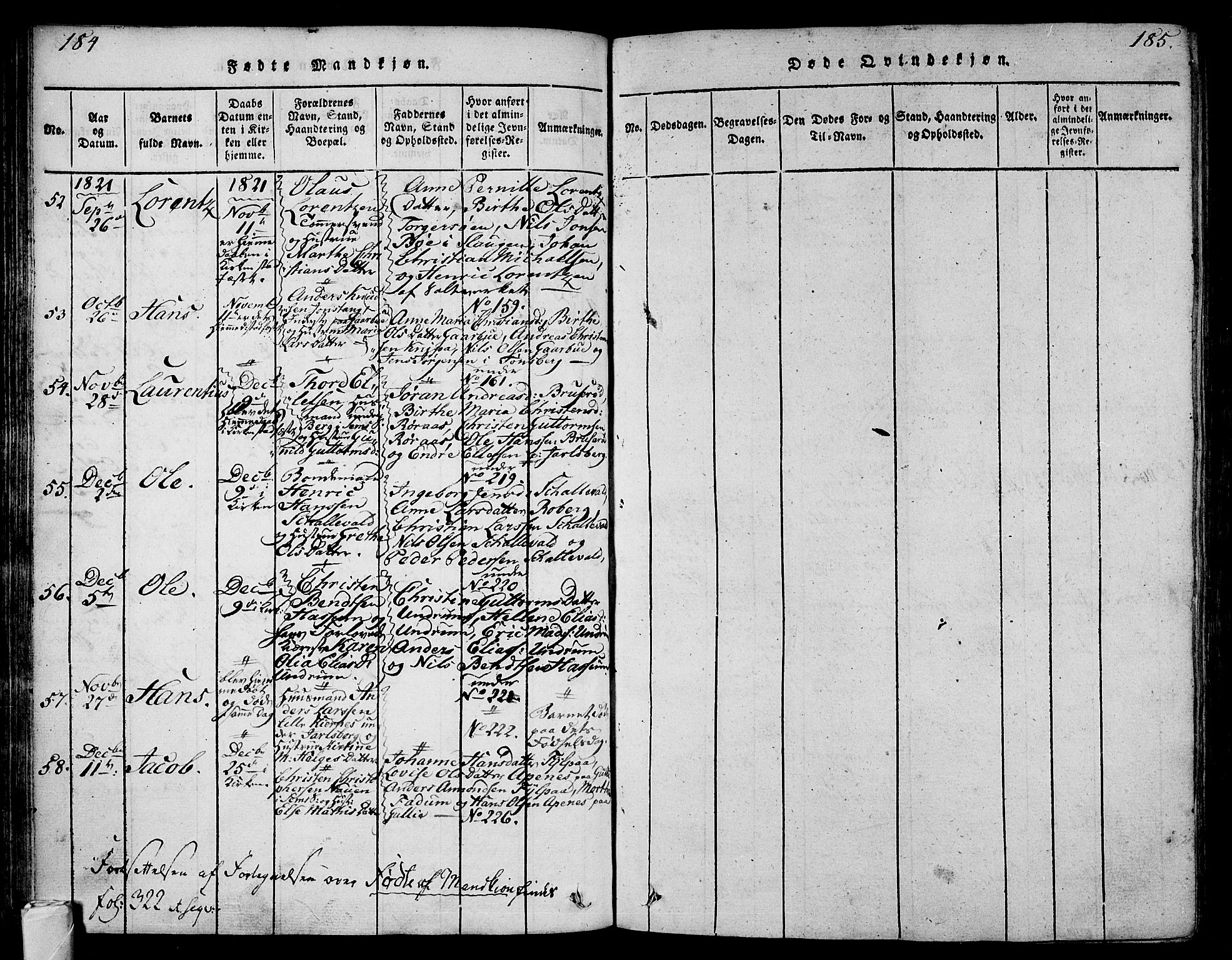 Sem kirkebøker, AV/SAKO-A-5/F/Fa/L0004: Parish register (official) no. I 4, 1814-1825, p. 184-185