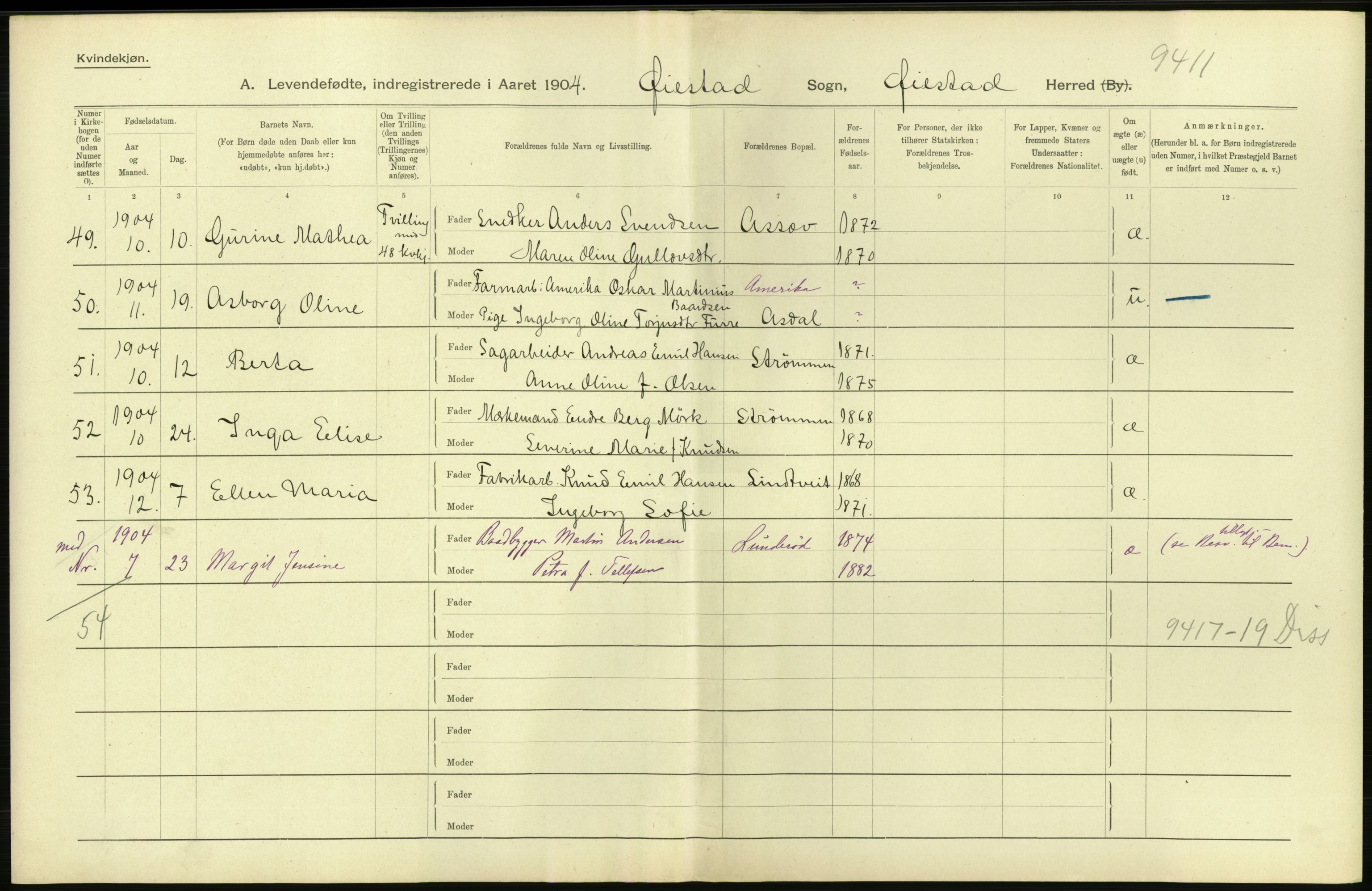 Statistisk sentralbyrå, Sosiodemografiske emner, Befolkning, AV/RA-S-2228/D/Df/Dfa/Dfab/L0010: Nedenes amt: Fødte, gifte, døde, 1904, p. 28