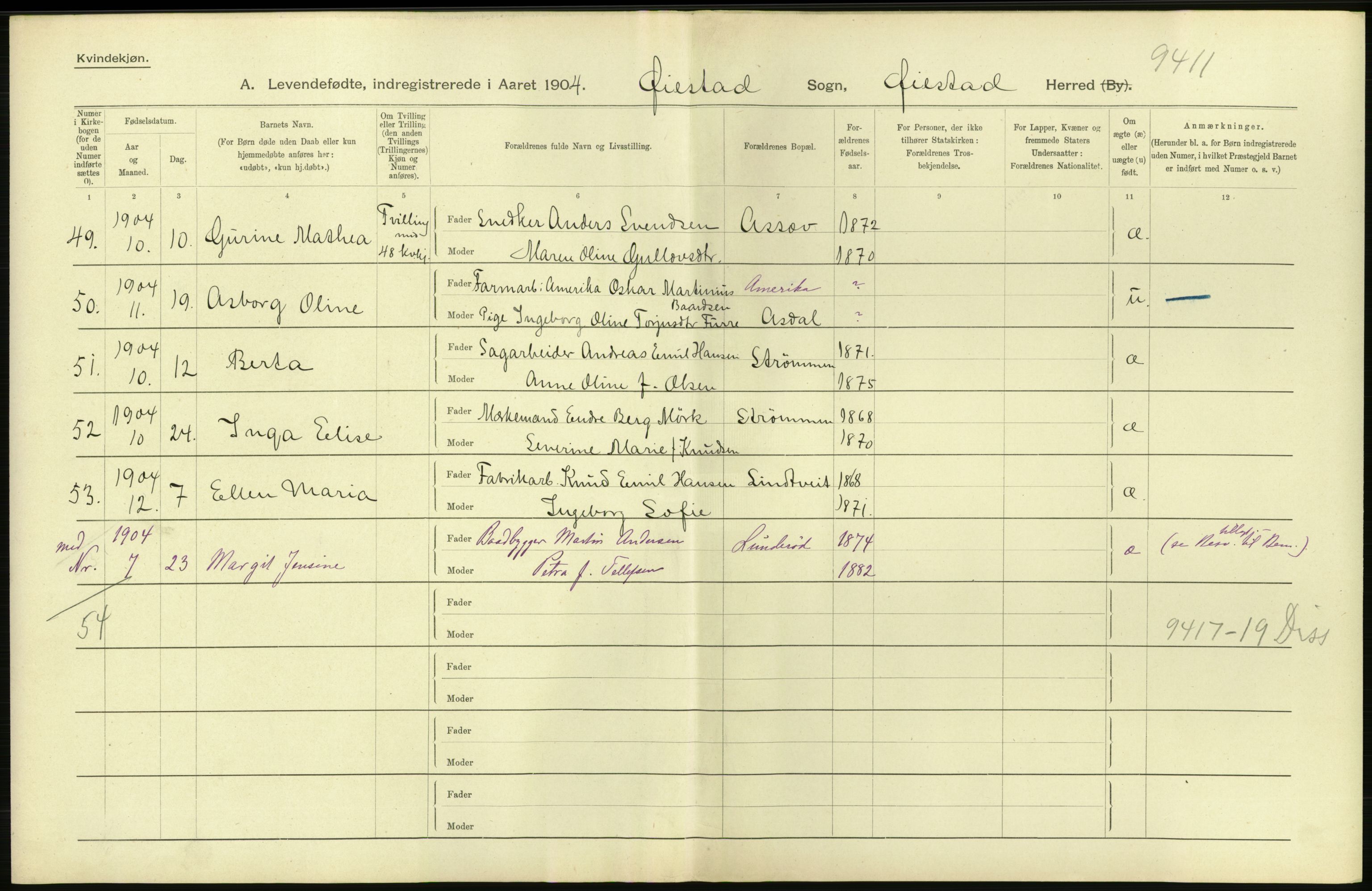 Statistisk sentralbyrå, Sosiodemografiske emner, Befolkning, AV/RA-S-2228/D/Df/Dfa/Dfab/L0010: Nedenes amt: Fødte, gifte, døde, 1904, p. 28