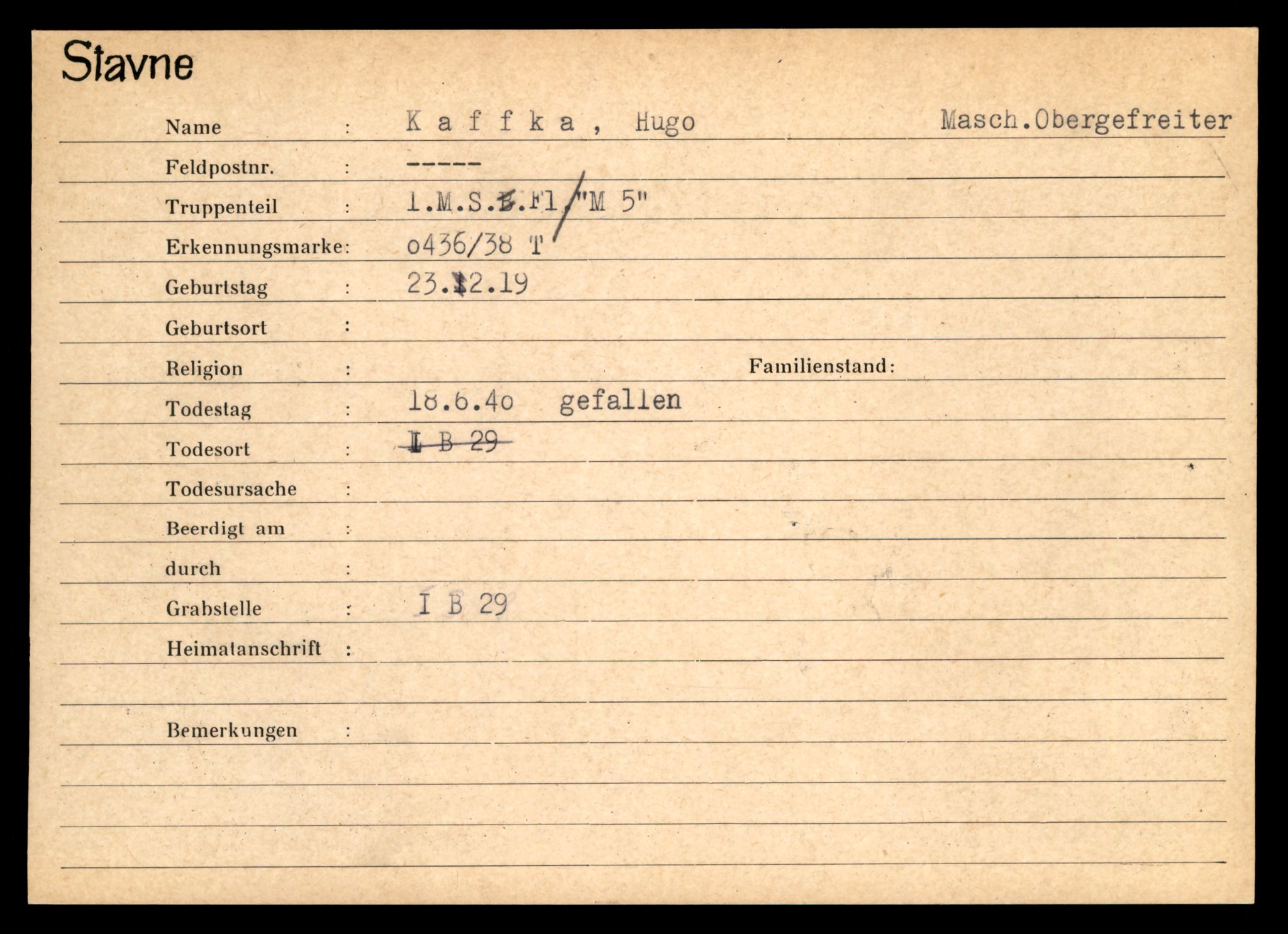 Distriktskontoret for krigsgraver, SAT/A-5030/E/L0003: Kasett/kartotek over tysk Krigskirkegård Stavne, 1945, p. 639