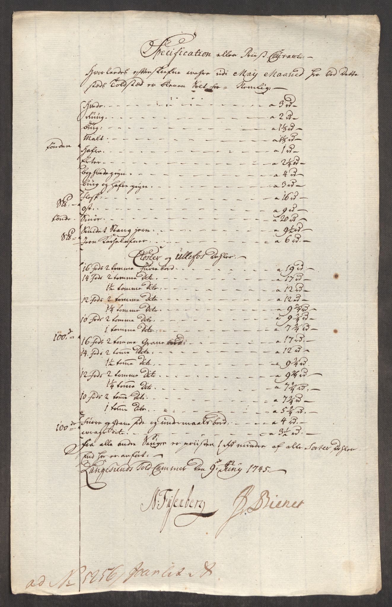 Rentekammeret inntil 1814, Realistisk ordnet avdeling, AV/RA-EA-4070/Oe/L0003: [Ø1]: Priskuranter, 1745-1748, p. 125