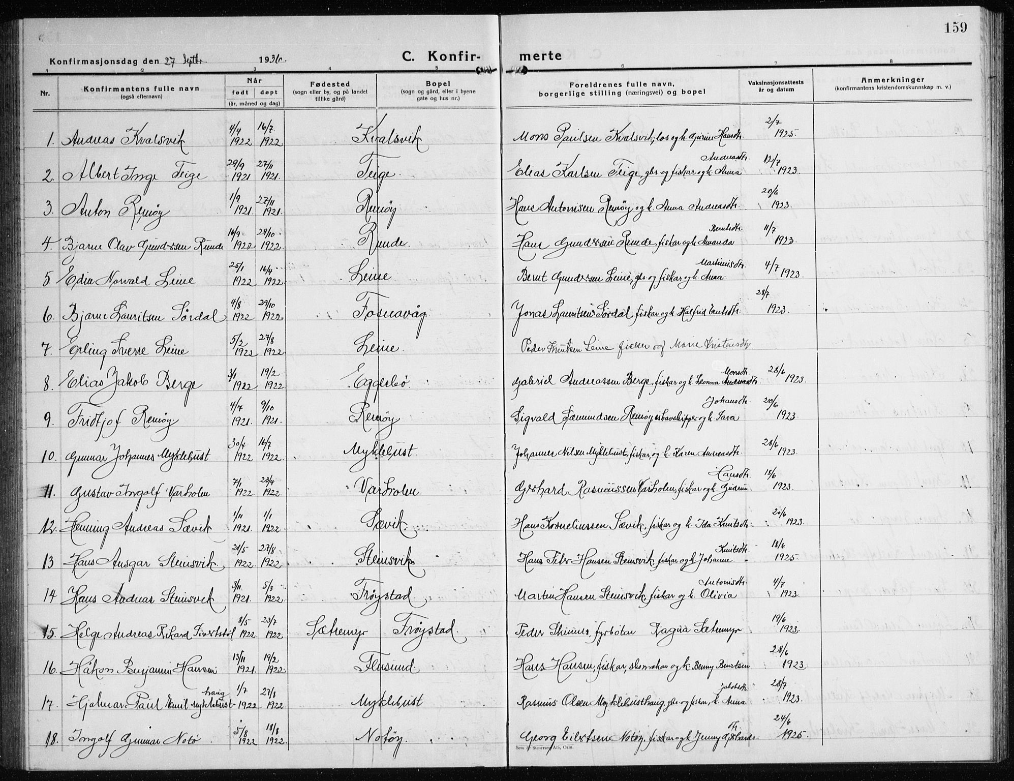 Ministerialprotokoller, klokkerbøker og fødselsregistre - Møre og Romsdal, AV/SAT-A-1454/507/L0085: Parish register (copy) no. 507C08, 1933-1944, p. 159