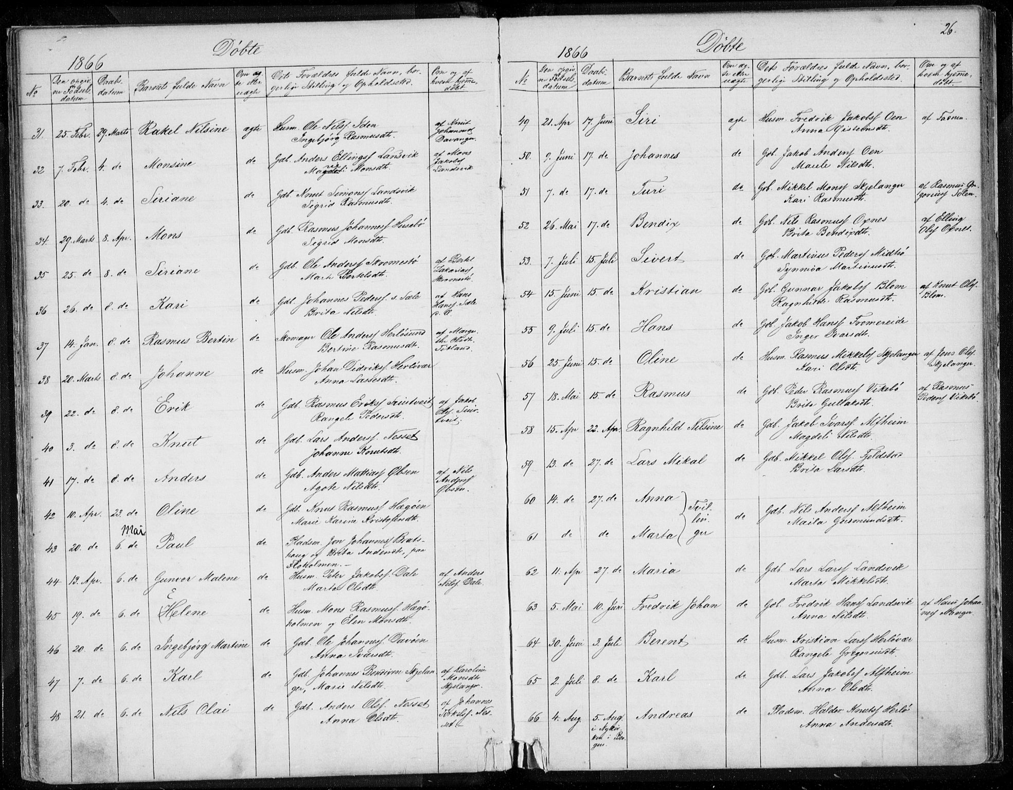 Herdla Sokneprestembete, AV/SAB-A-75701/H/Haa: Parish register (official) no. A 1, 1855-1869, p. 26