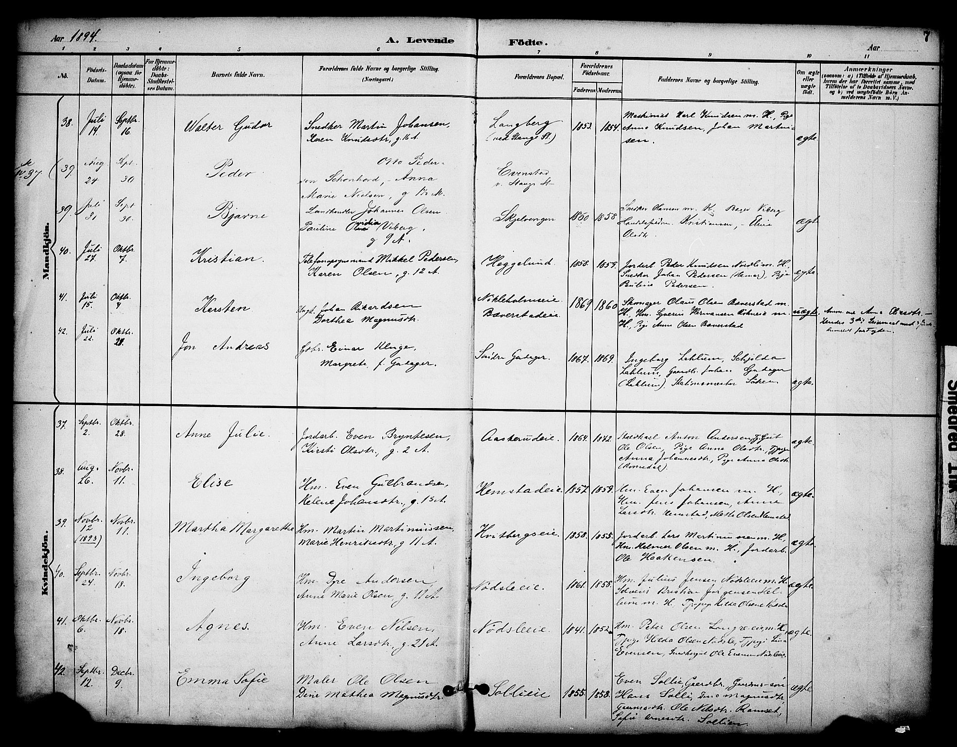 Stange prestekontor, SAH/PREST-002/K/L0020: Parish register (official) no. 20, 1894-1905, p. 7