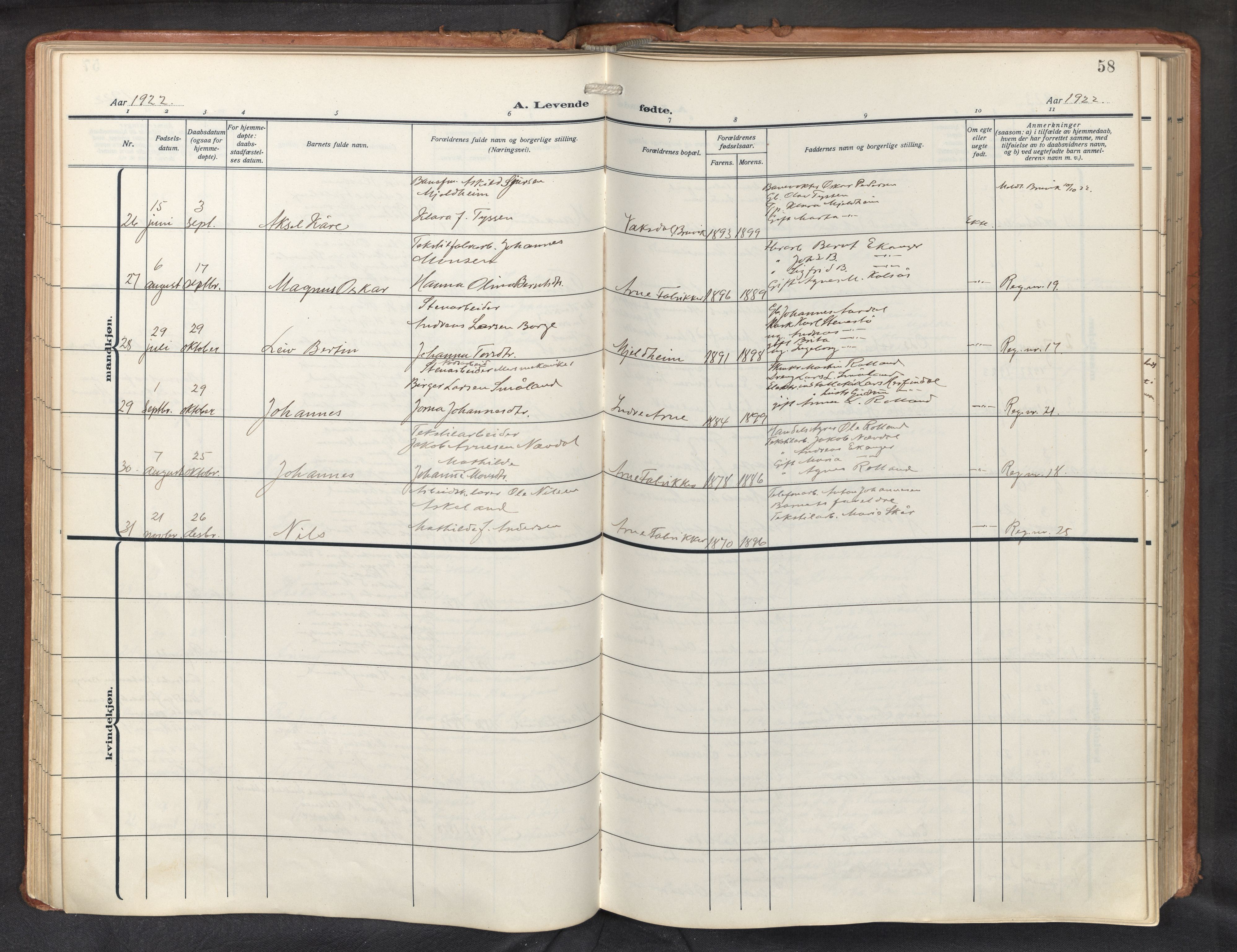 Haus sokneprestembete, AV/SAB-A-75601/H/Haa: Parish register (official) no. D 3, 1912-1927, p. 58
