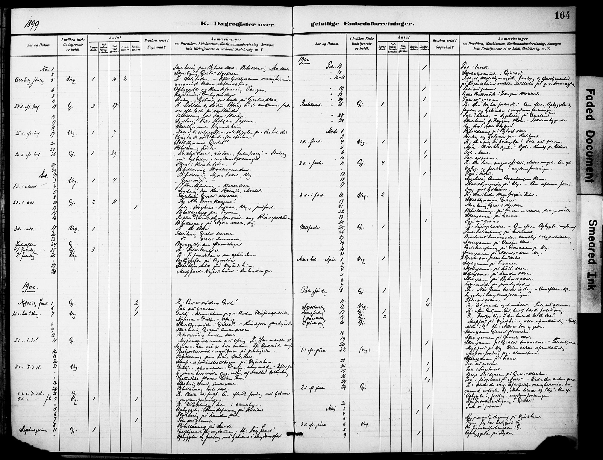 Gjerstad sokneprestkontor, AV/SAK-1111-0014/F/Fa/Faa/L0010: Parish register (official) no. A 10, 1891-1902, p. 164