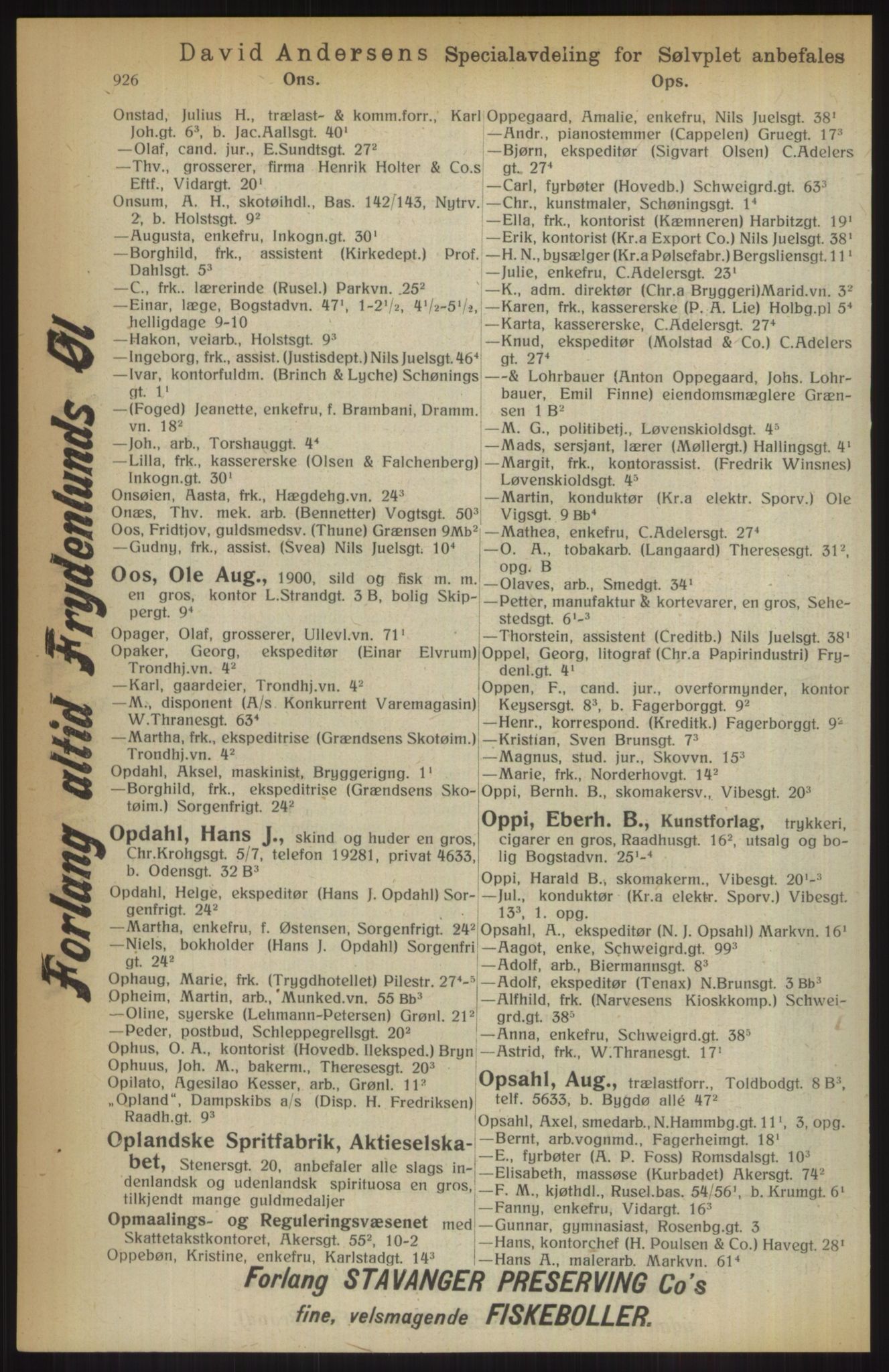 Kristiania/Oslo adressebok, PUBL/-, 1914, p. 926