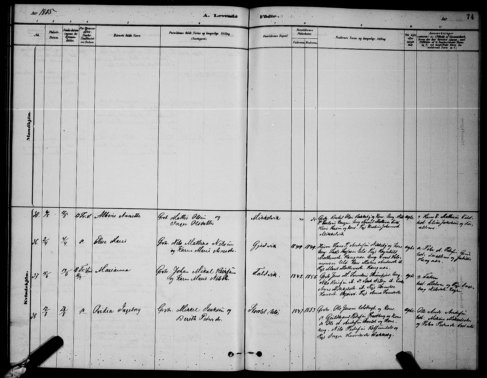 Skjervøy sokneprestkontor, AV/SATØ-S-1300/H/Ha/Hab/L0006klokker: Parish register (copy) no. 6, 1878-1888, p. 74