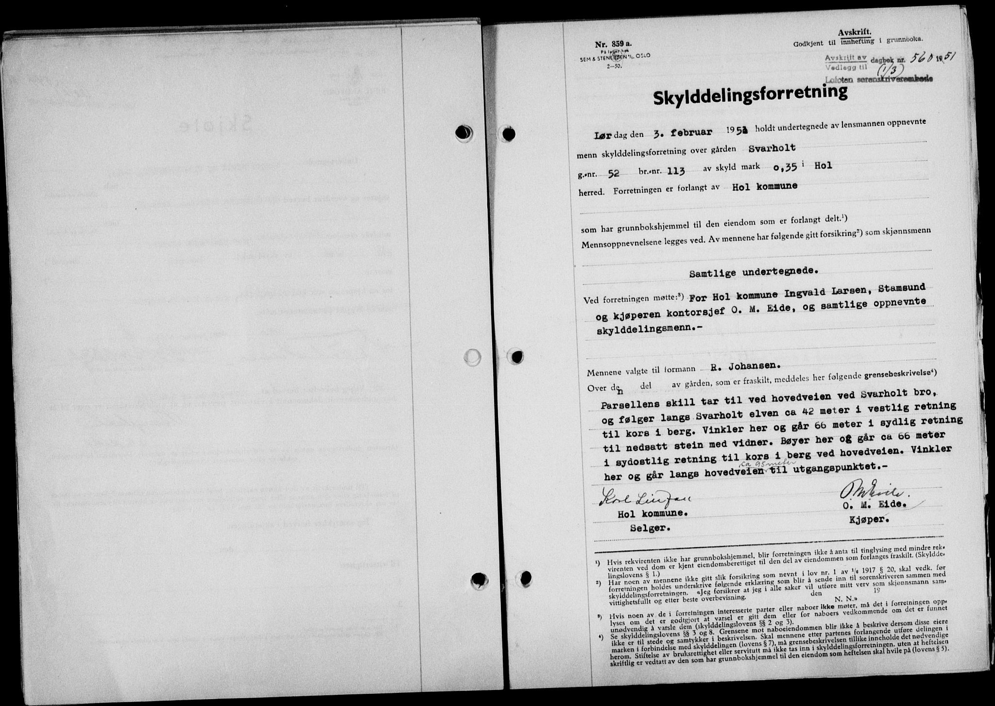 Lofoten sorenskriveri, SAT/A-0017/1/2/2C/L0025a: Mortgage book no. 25a, 1950-1951, Diary no: : 560/1951