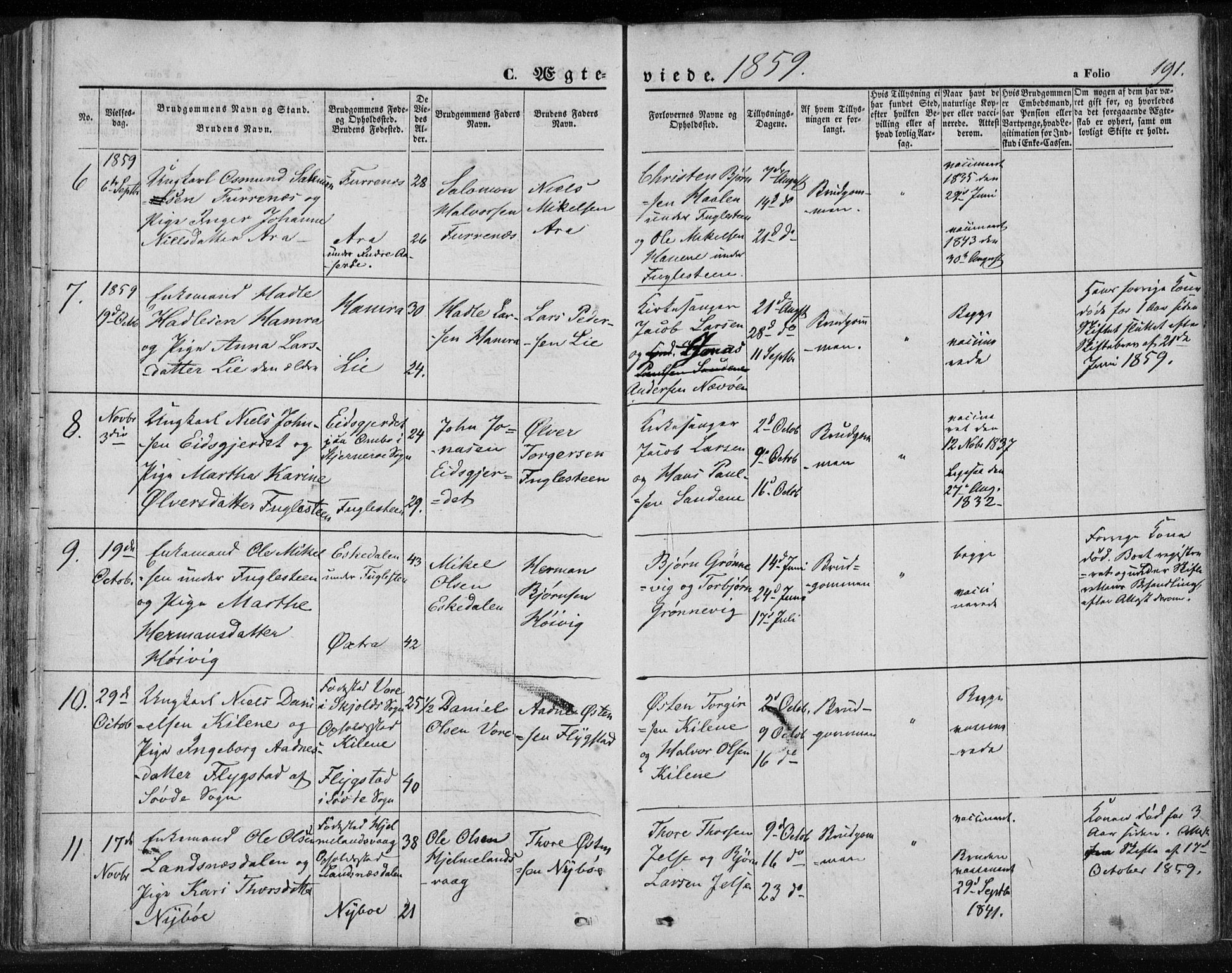 Jelsa sokneprestkontor, AV/SAST-A-101842/01/IV: Parish register (official) no. A 7, 1854-1866, p. 191