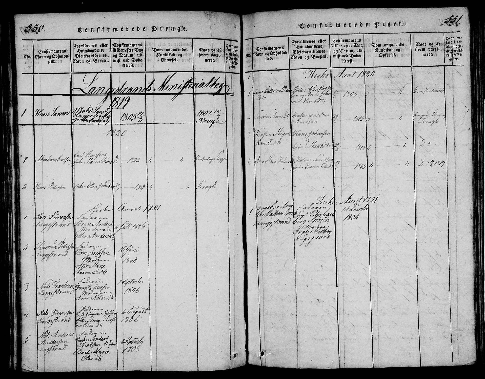 Larvik kirkebøker, SAKO/A-352/F/Fa/L0001: Parish register (official) no. I 1, 1814-1825, p. 550-551