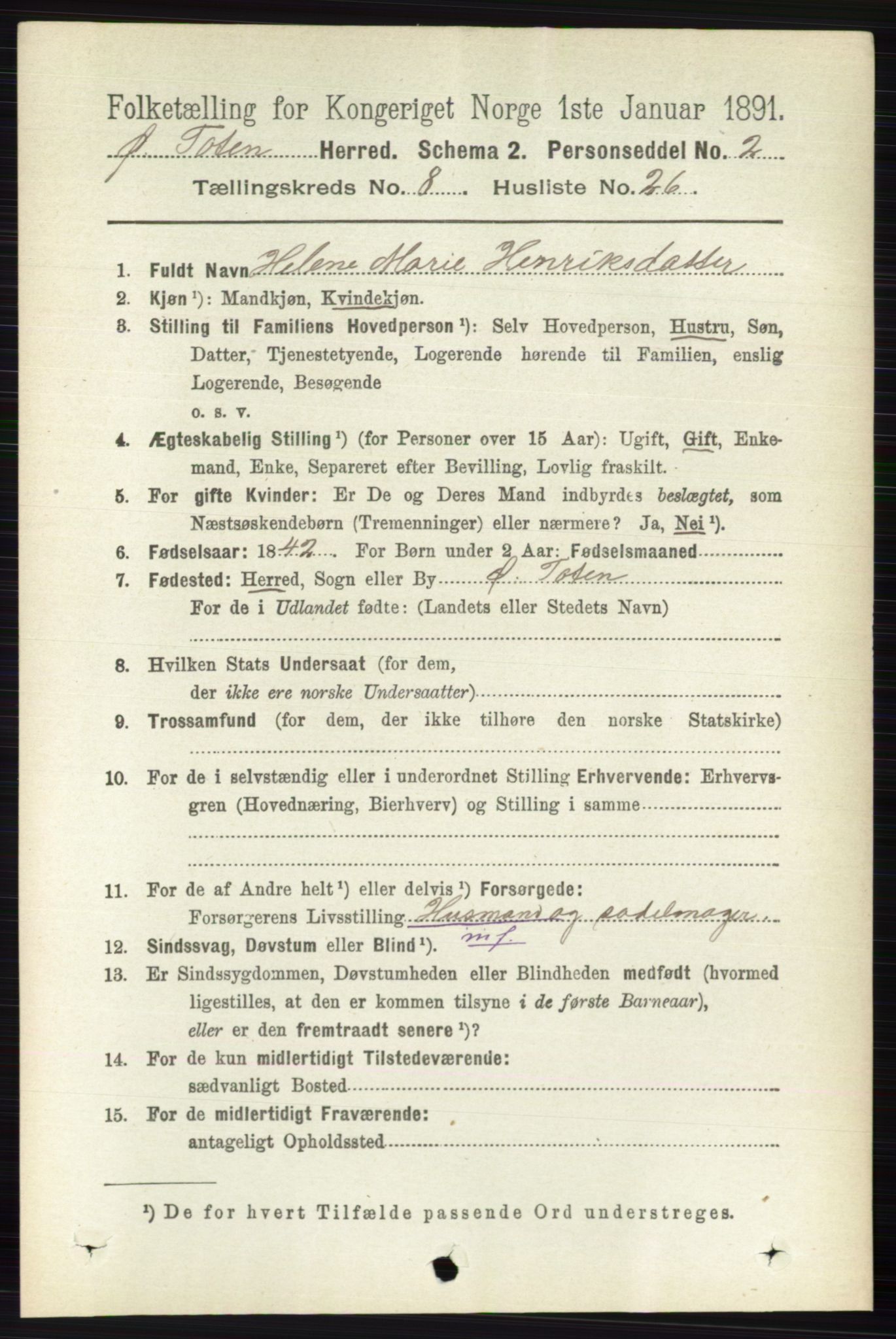 RA, 1891 census for 0528 Østre Toten, 1891, p. 5156