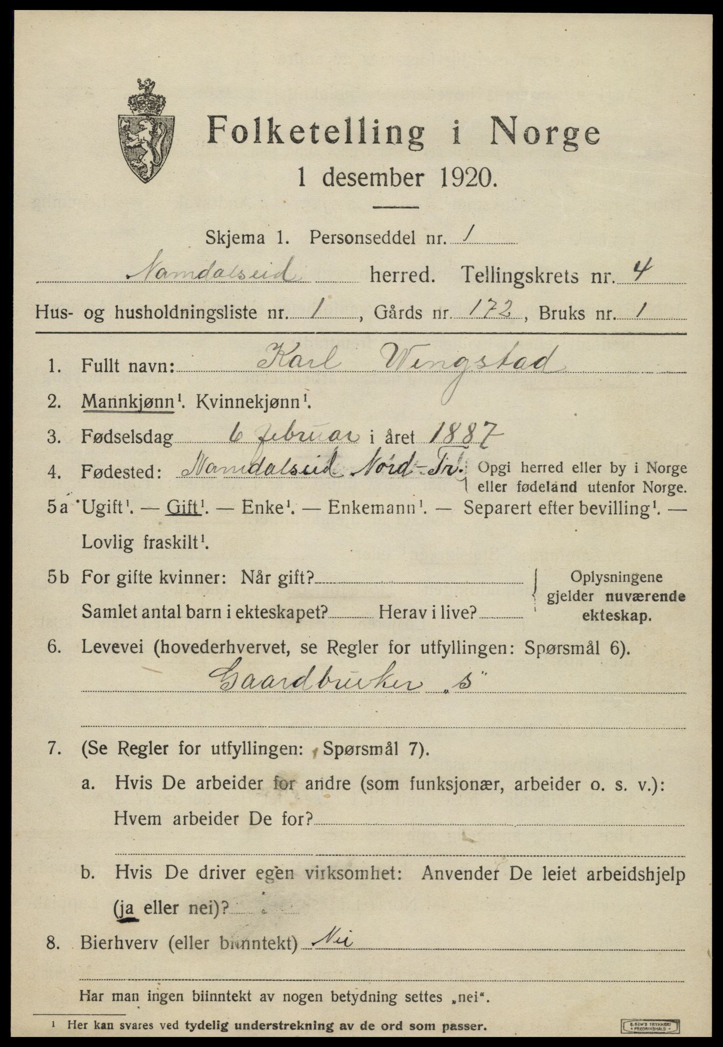 SAT, 1920 census for Namdalseid, 1920, p. 2928