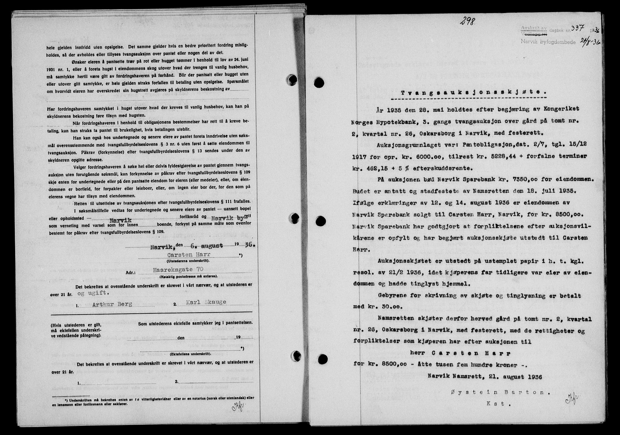 Narvik sorenskriveri, SAT/A-0002/1/2/2C/2Ca/L0011: Mortgage book no. 14, 1935-1937, Deed date: 21.08.1936