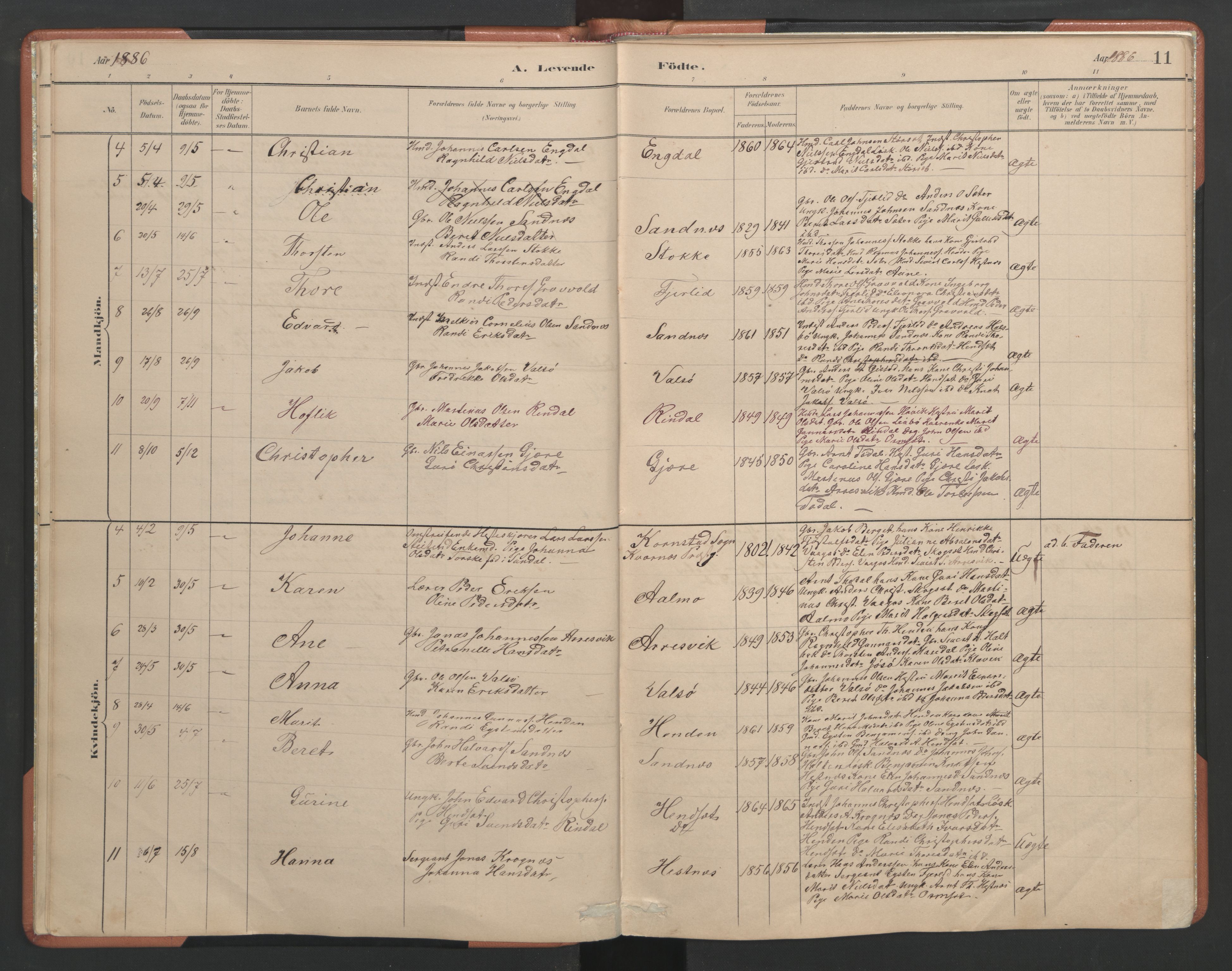 Ministerialprotokoller, klokkerbøker og fødselsregistre - Møre og Romsdal, AV/SAT-A-1454/580/L0926: Parish register (copy) no. 580C01, 1882-1903, p. 11