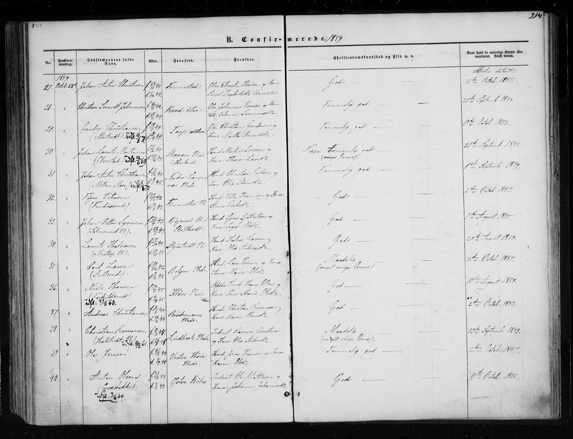 Eidsberg prestekontor Kirkebøker, AV/SAO-A-10905/F/Fa/L0010.a: Parish register (official) no. I 10A, 1857-1866, p. 214