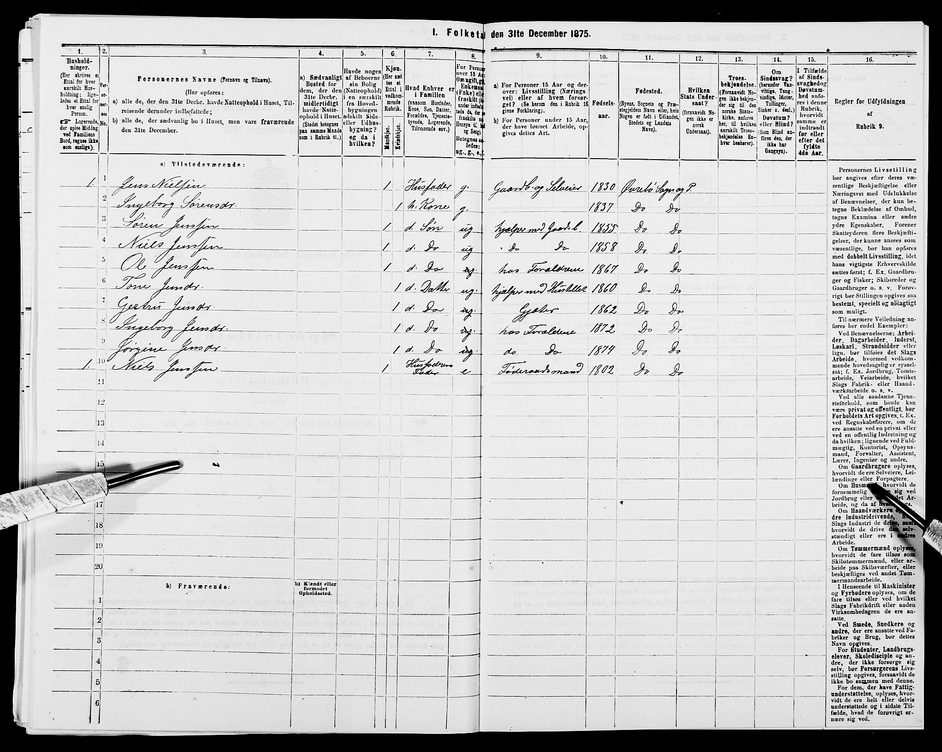 SAK, 1875 census for 1016P Øvrebø, 1875, p. 262