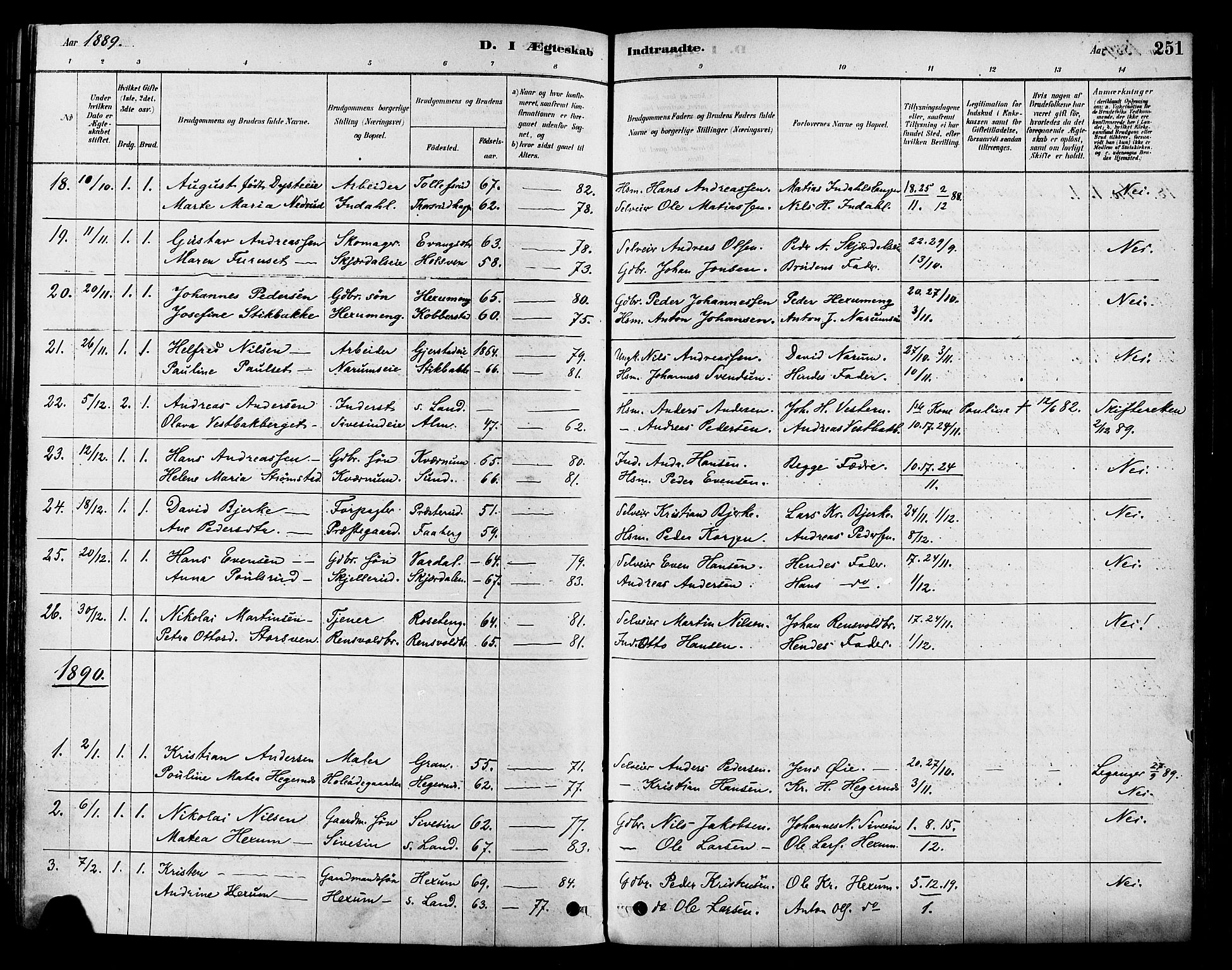 Vestre Toten prestekontor, SAH/PREST-108/H/Ha/Haa/L0009: Parish register (official) no. 9, 1878-1894, p. 251