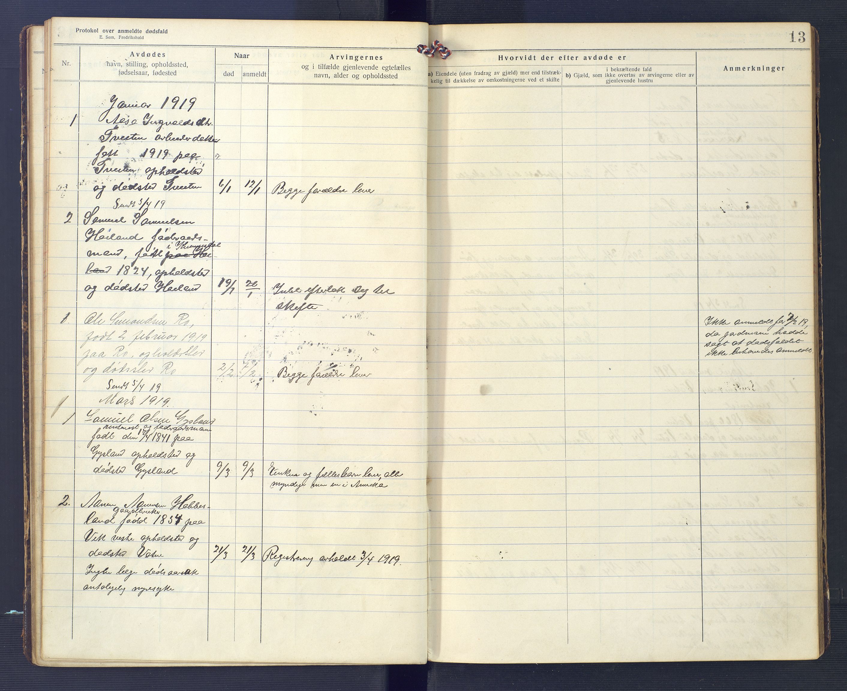Hægebostad og Eiken lensmannskontor, AV/SAK-1241-0023/F/Fe/L0002: Dødsfallsprotokoll nr 34, 1917-1932, p. 13