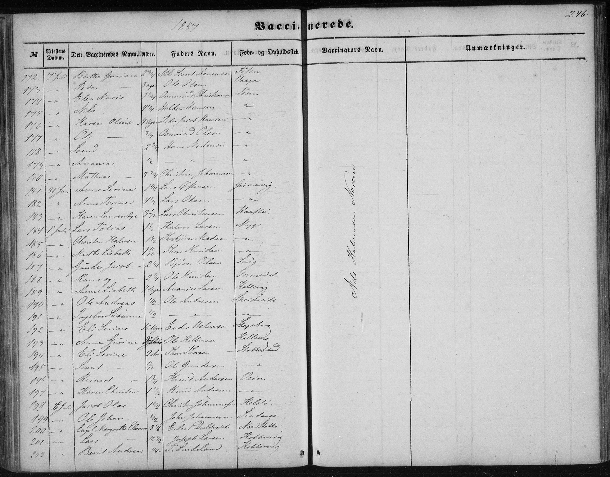 Avaldsnes sokneprestkontor, SAST/A -101851/H/Ha/Haa/L0009: Parish register (official) no. A 9, 1853-1865, p. 246