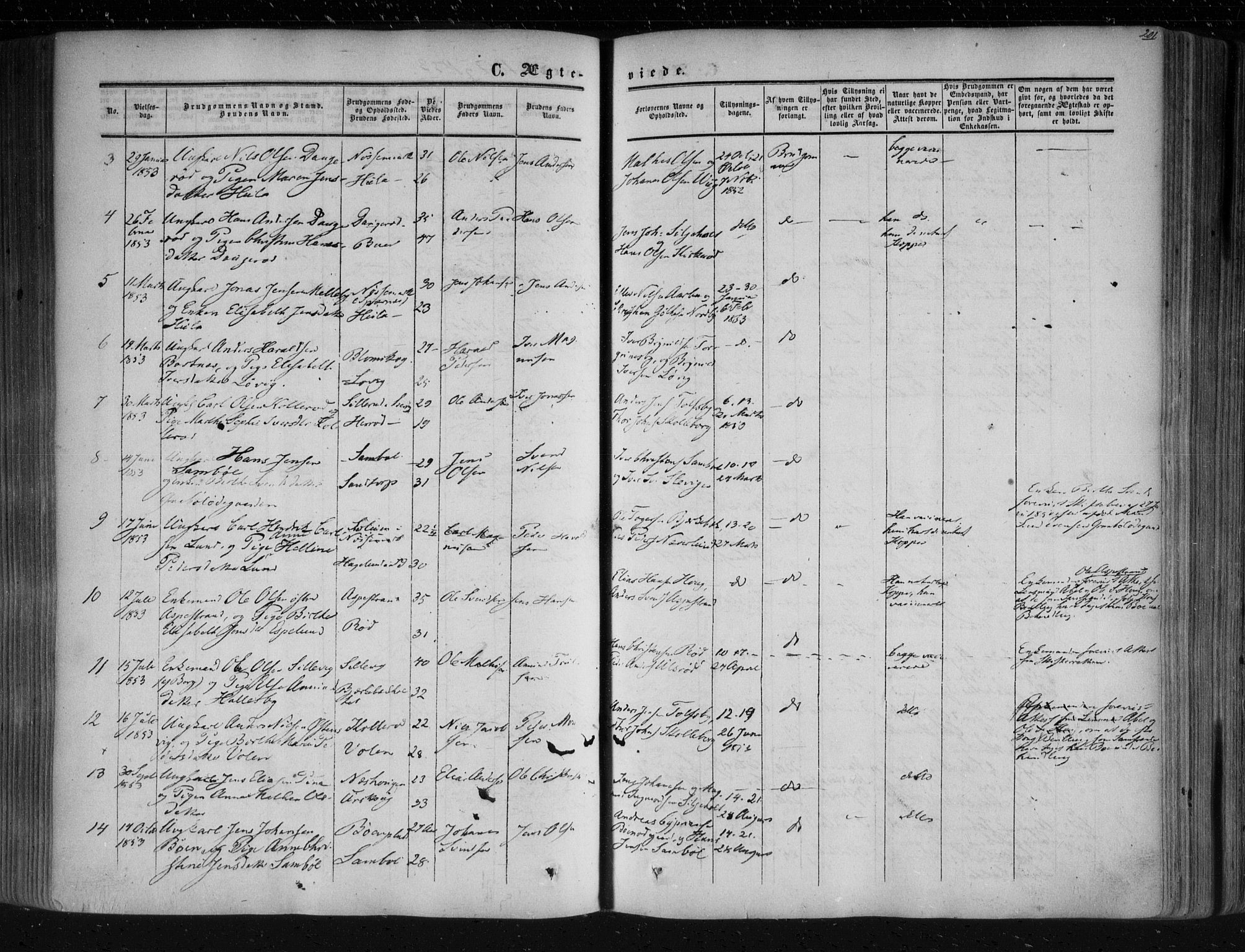 Aremark prestekontor Kirkebøker, AV/SAO-A-10899/F/Fc/L0003: Parish register (official) no. III 3, 1850-1865, p. 201