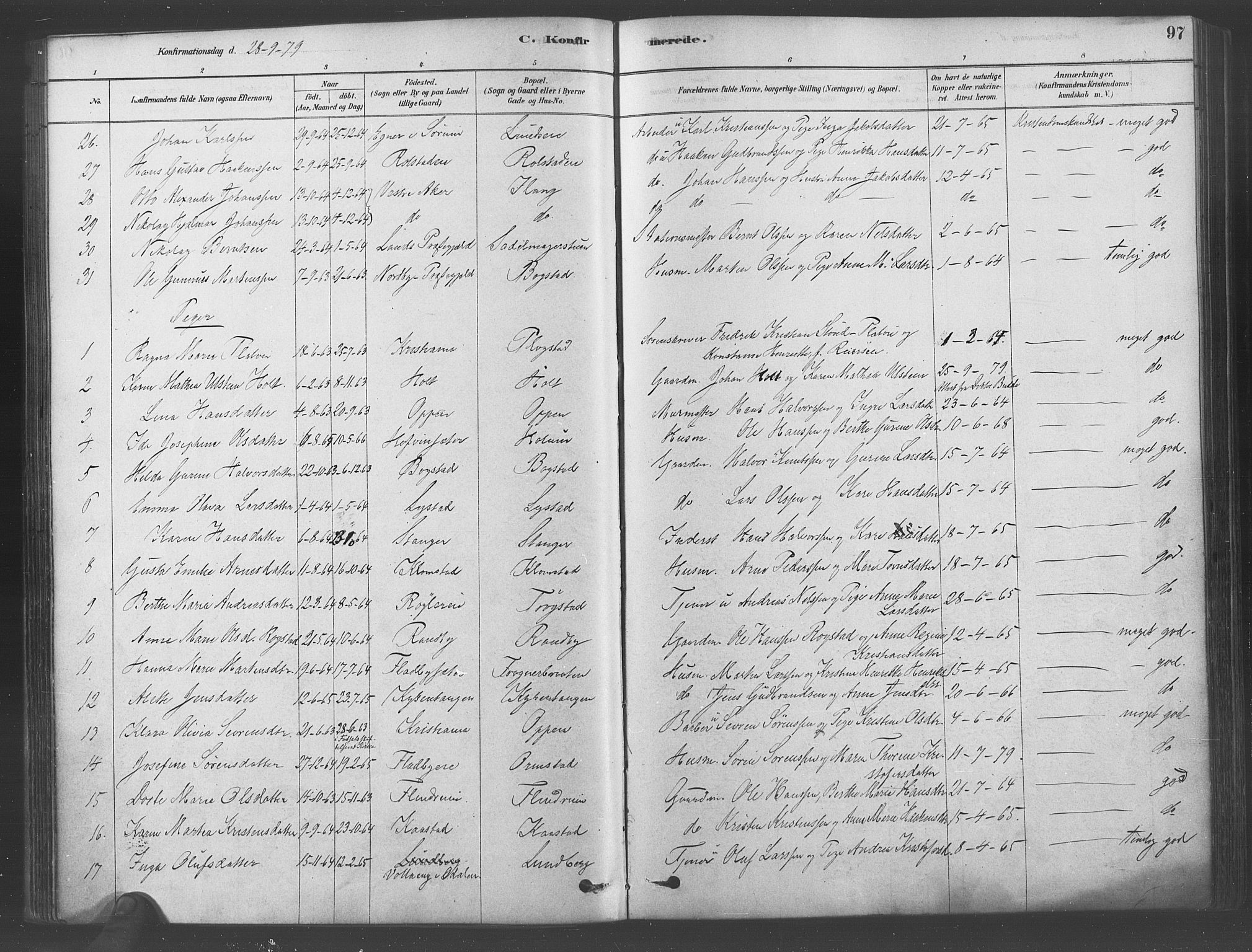 Ullensaker prestekontor Kirkebøker, SAO/A-10236a/F/Fa/L0019: Parish register (official) no. I 19, 1878-1891, p. 97
