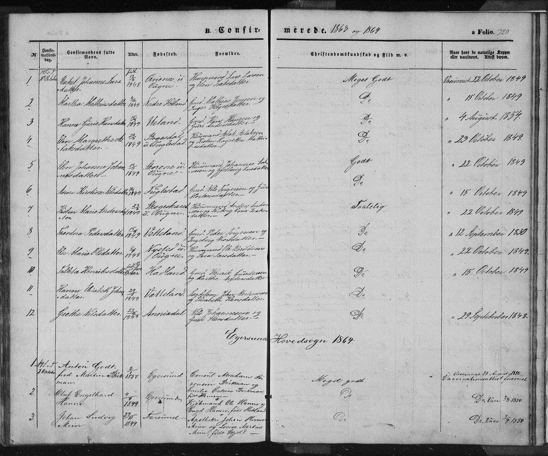 Eigersund sokneprestkontor, SAST/A-101807/S08/L0012: Parish register (official) no. A 12.1, 1850-1865, p. 320