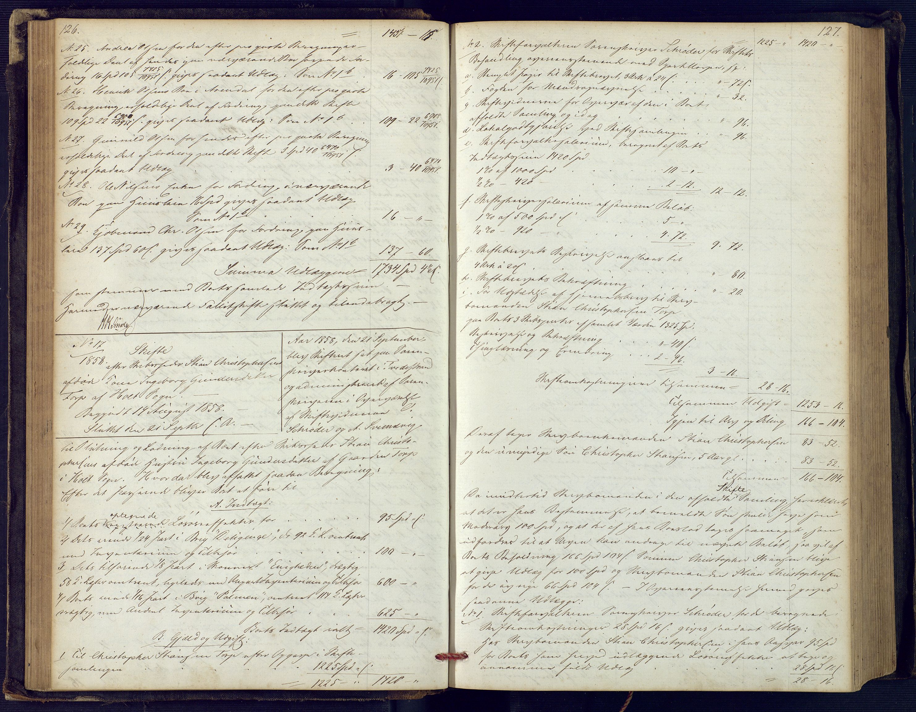 Holt sorenskriveri, SAK/1221-0002/H/Hc/L0029: Skifteutlodningsprotokoll nr. 4 med løst register, 1857-1862, p. 126-127