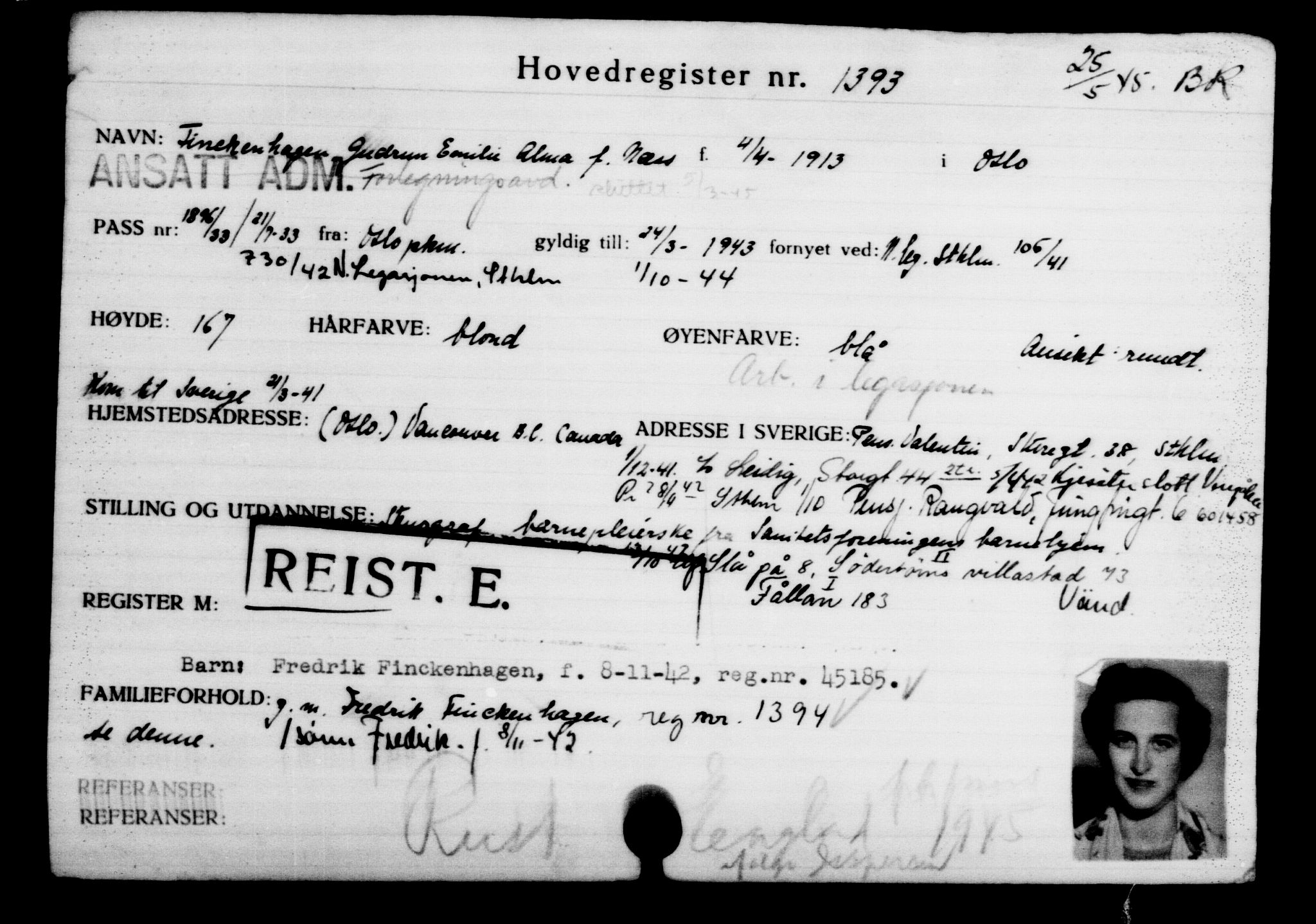 Utenriksstasjonene, Legasjonen i Stockholm, Flyktningkontoret, AV/RA-S-6753/V/Va/L0002: Kjesäterkartoteket, flyktninger med registreringsnr. 1001-2000, 1940-1945, p. 562