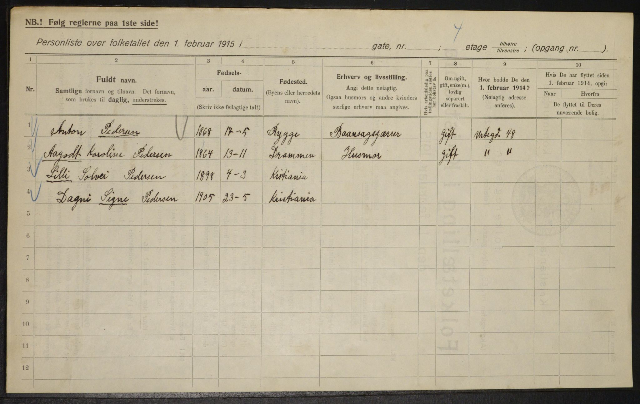 OBA, Municipal Census 1915 for Kristiania, 1915, p. 121943