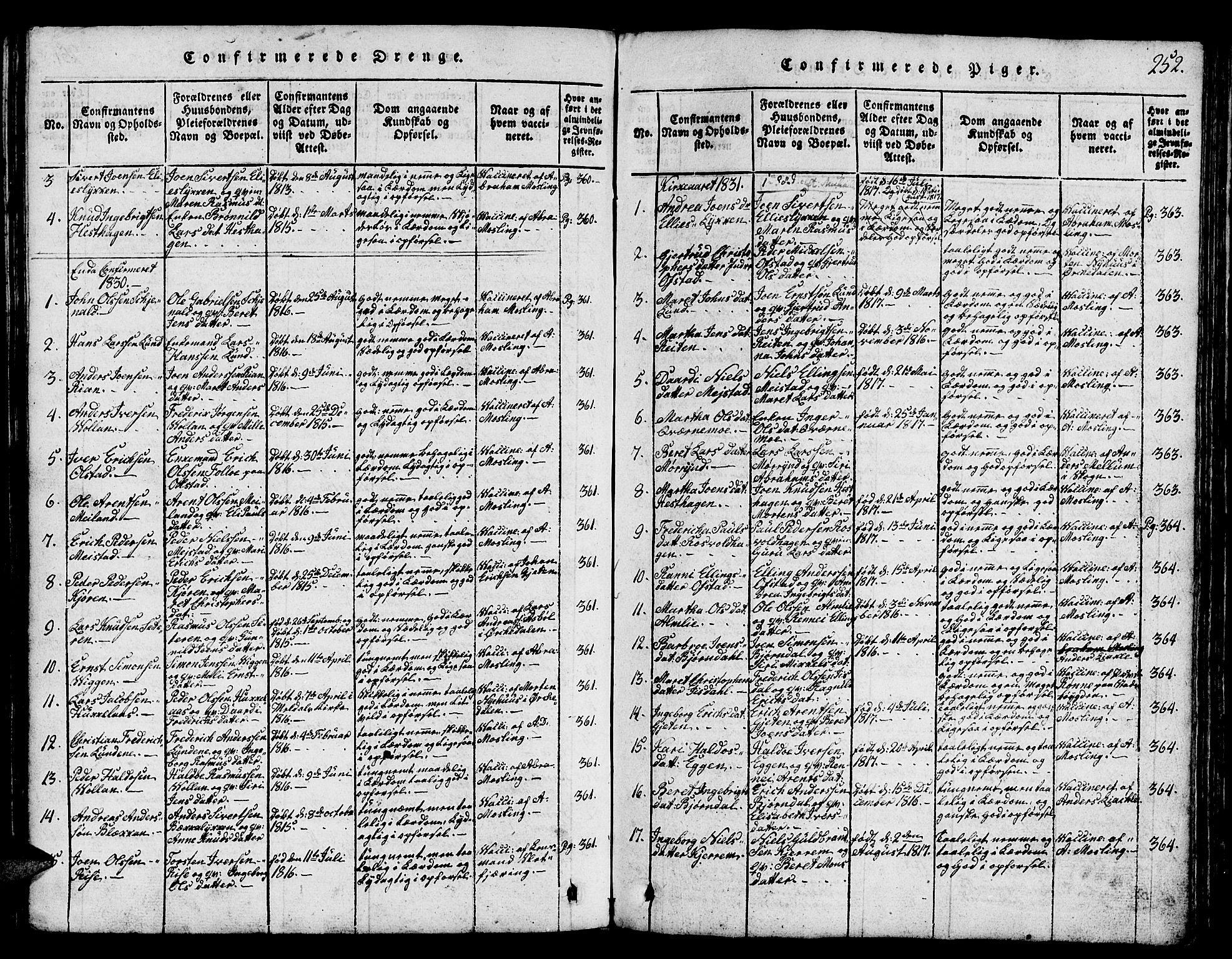 Ministerialprotokoller, klokkerbøker og fødselsregistre - Sør-Trøndelag, SAT/A-1456/665/L0776: Parish register (copy) no. 665C01, 1817-1837, p. 252
