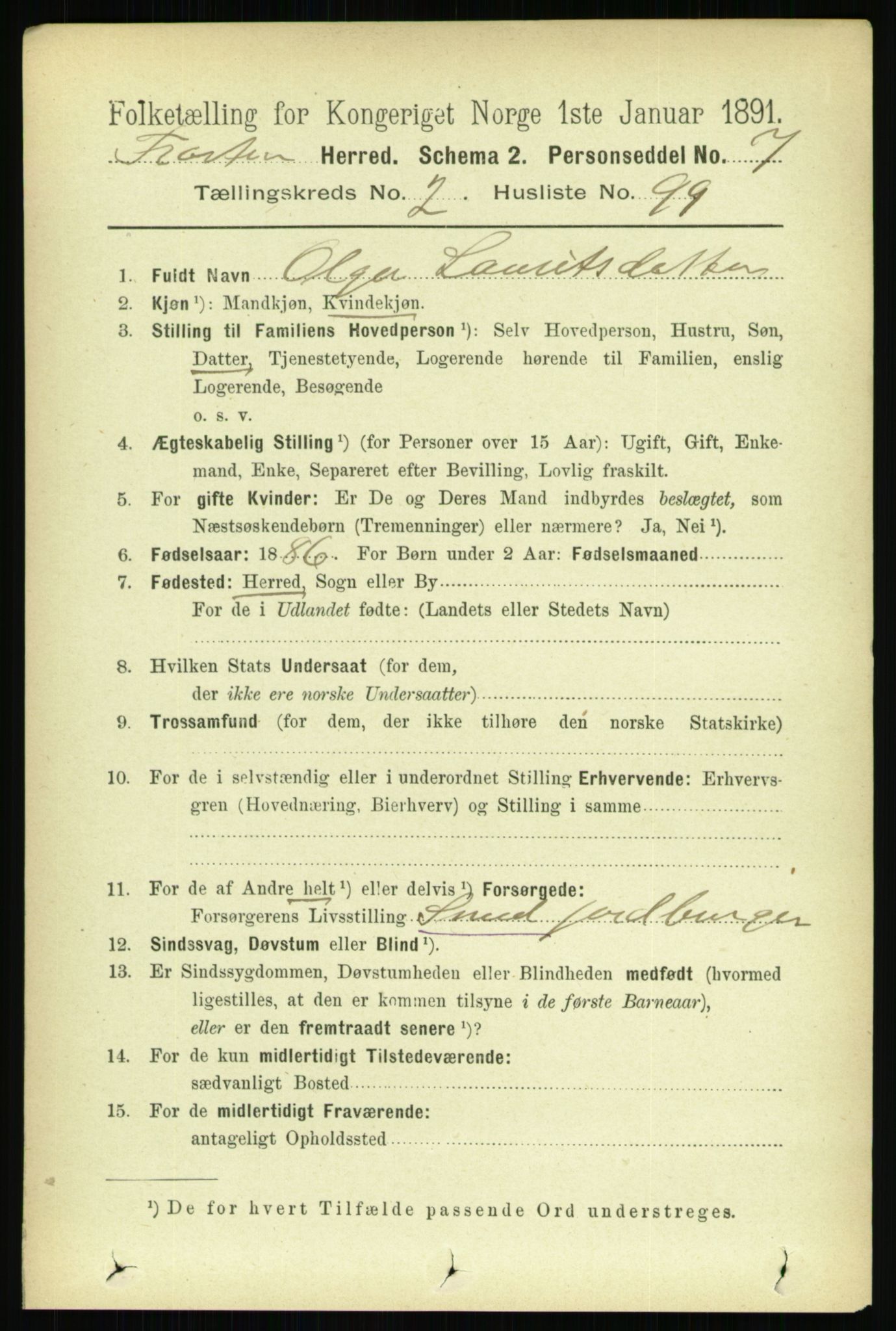 RA, 1891 census for 1717 Frosta, 1891, p. 1688