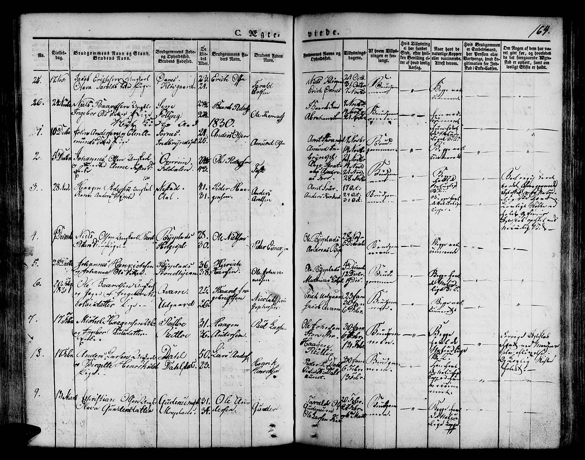 Ministerialprotokoller, klokkerbøker og fødselsregistre - Nord-Trøndelag, AV/SAT-A-1458/746/L0445: Parish register (official) no. 746A04, 1826-1846, p. 164
