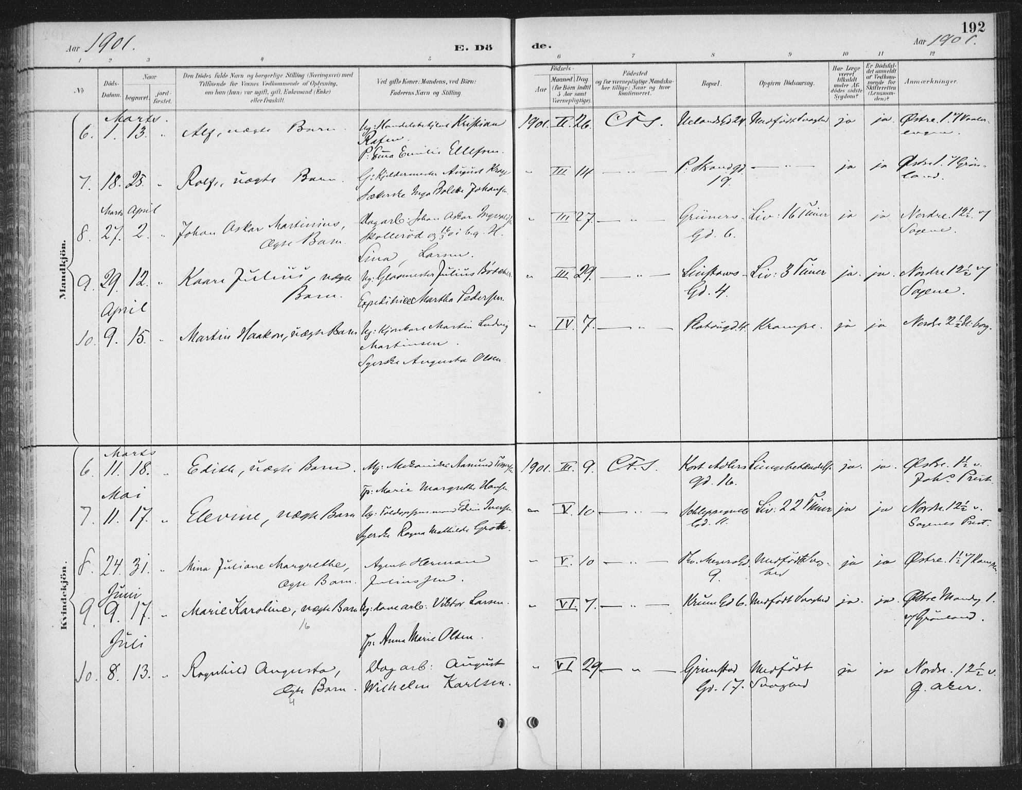 Rikshospitalet prestekontor Kirkebøker, SAO/A-10309b/F/L0010: Parish register (official) no. 10, 1888-1912, p. 192