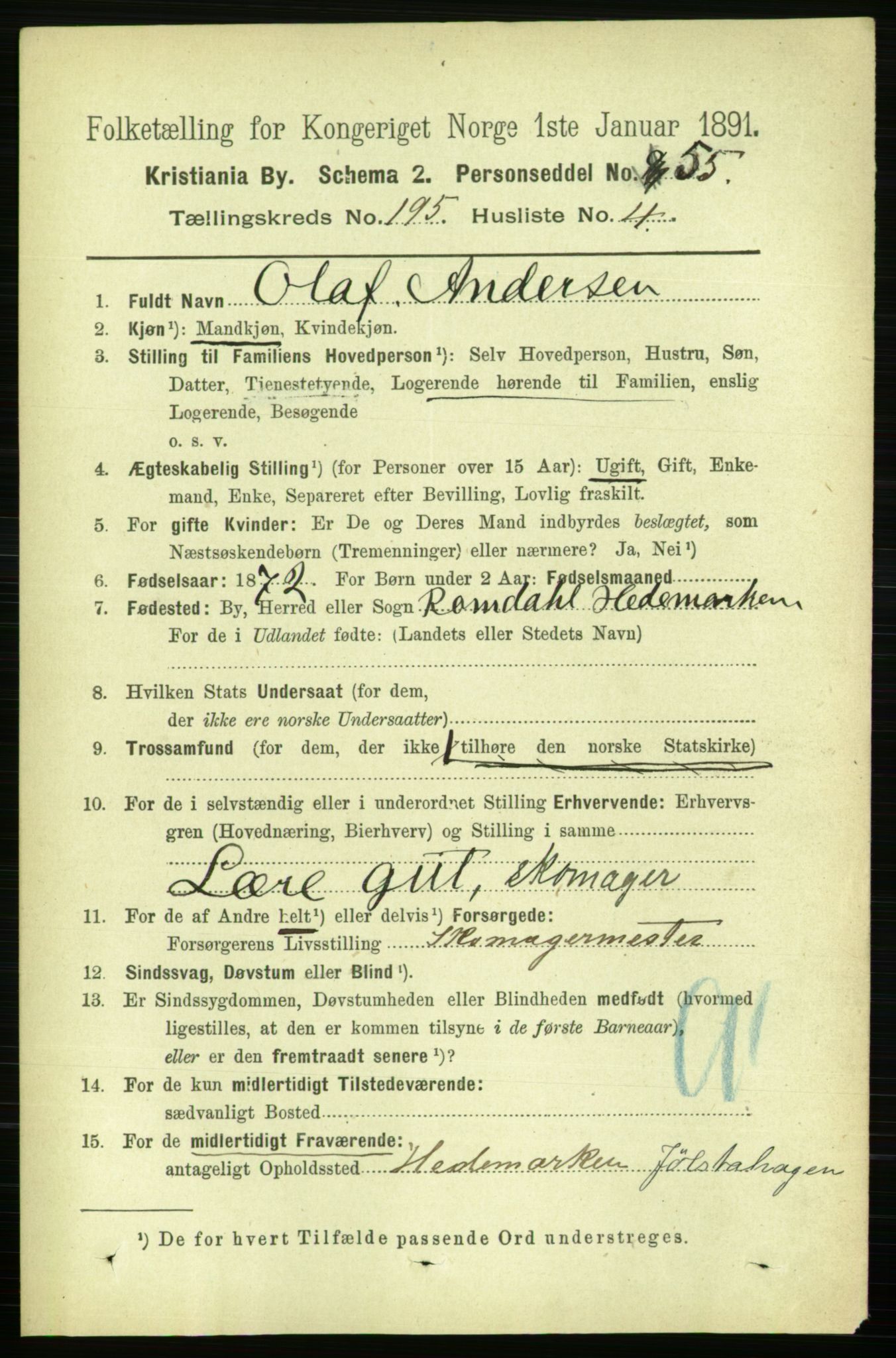 RA, 1891 census for 0301 Kristiania, 1891, p. 117576