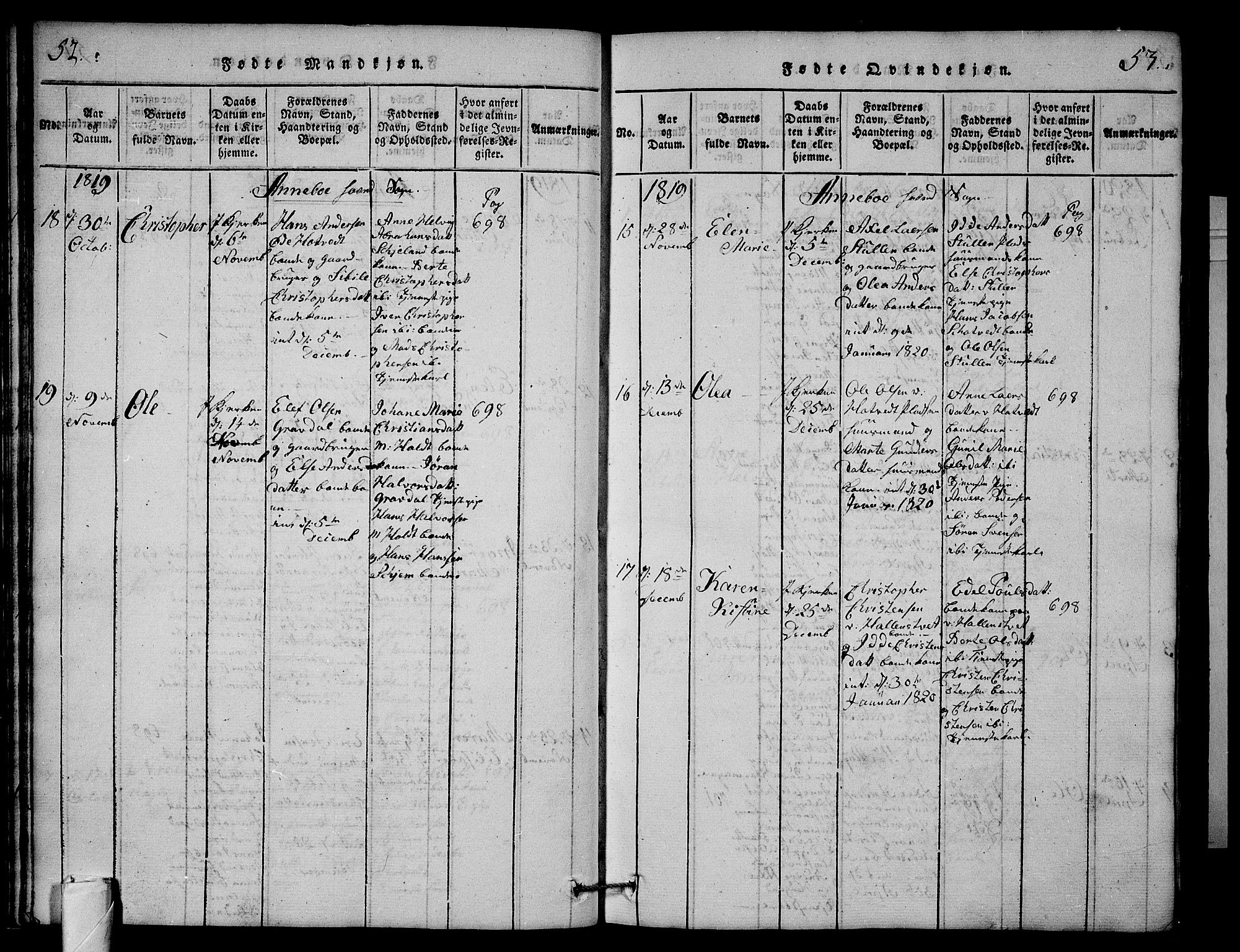 Andebu kirkebøker, AV/SAKO-A-336/G/Ga/L0001: Parish register (copy) no. I 1 /1, 1815-1823, p. 52-53