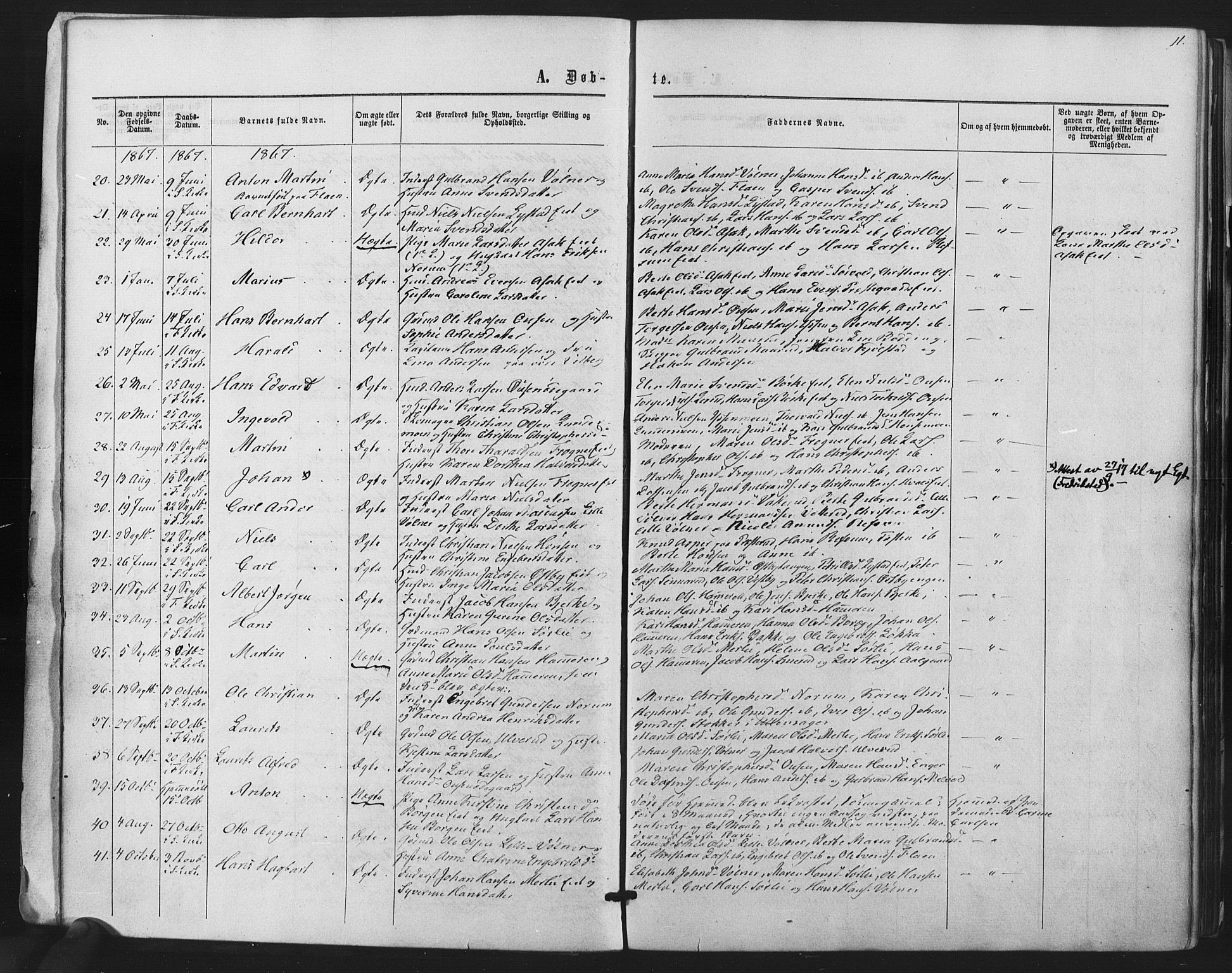 Sørum prestekontor Kirkebøker, SAO/A-10303/F/Fa/L0006: Parish register (official) no. I 6, 1864-1877, p. 11